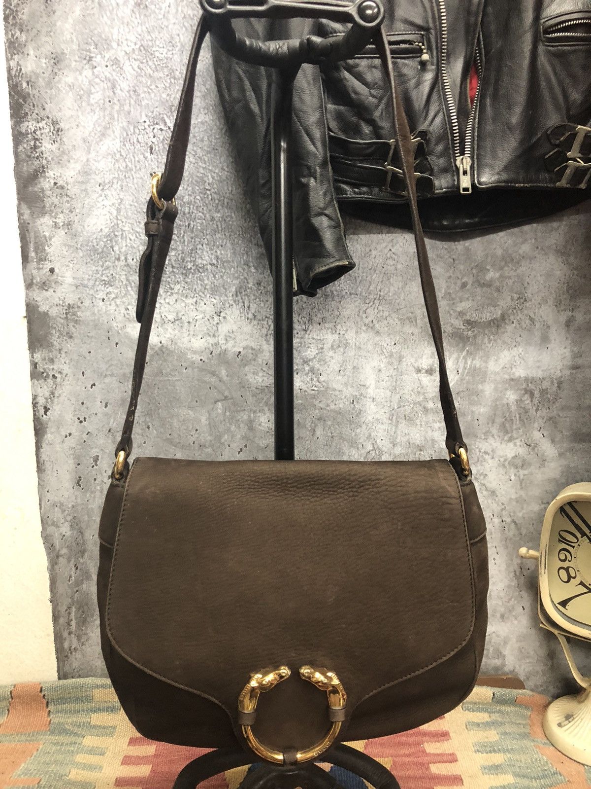 Rare Gucci Nubuck Leather Ribot Horse Head shoulder bag