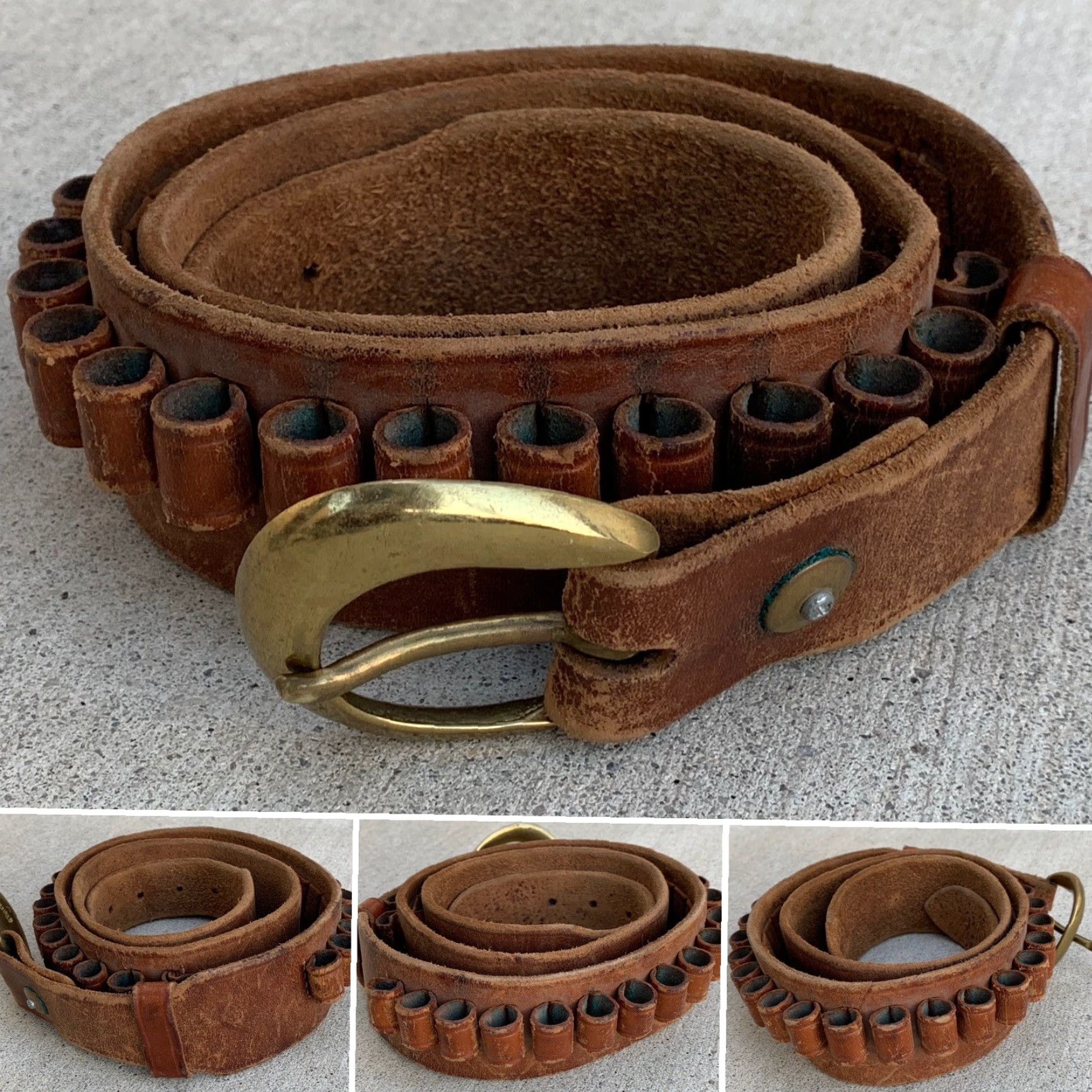Vintage VINTAGE Safariland Leather Ammo Belt Distressed From Wear Size 42 Brass Buckle Size 42 - 2 Thumbnail