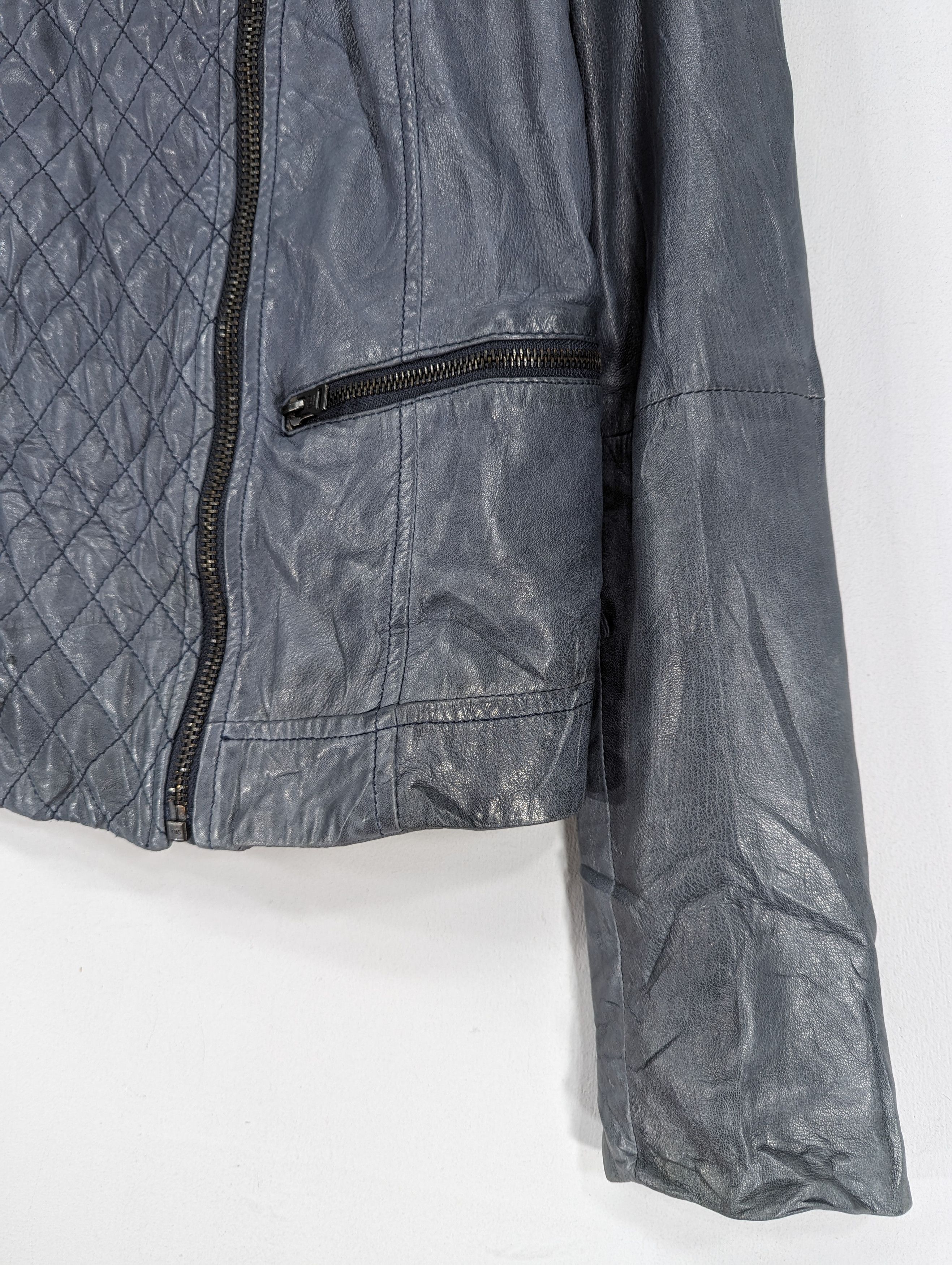 Massimo Dutti Massimo Dutti Sheep Skin Blue Faded Motorcycle Style Jacket Size S / US 4 / IT 40 - 4 Thumbnail