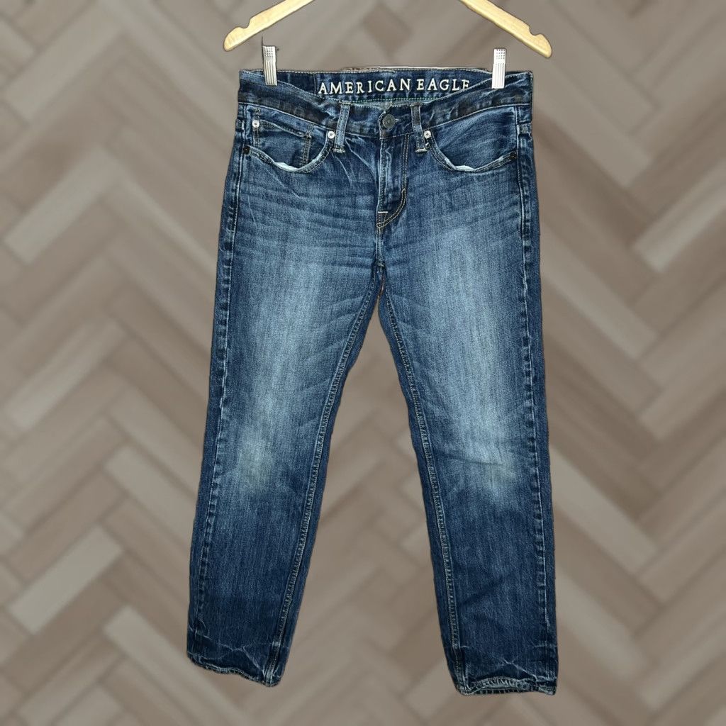 American Eagle Outfitters American Eagle Mens Straight Jeans Size 29 x 30 Dark Wash 100% Cotton Jeans Size US 29 - 1 Thumbnail