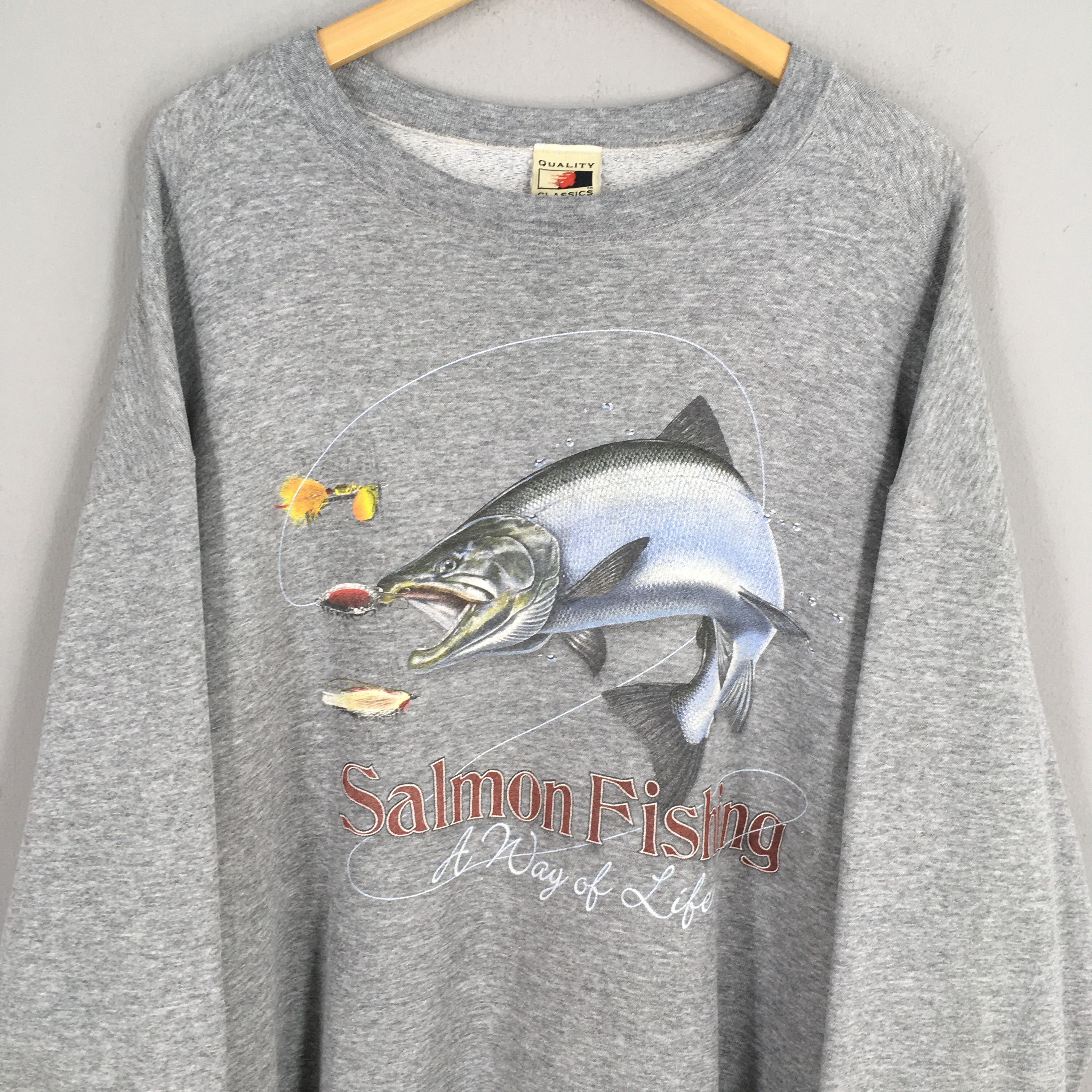 Habitat Vintage 90s Salmon Fishing Gray Sweatshirt 2XLarge Size US XXL / EU 58 / 5 - 2 Thumbnail