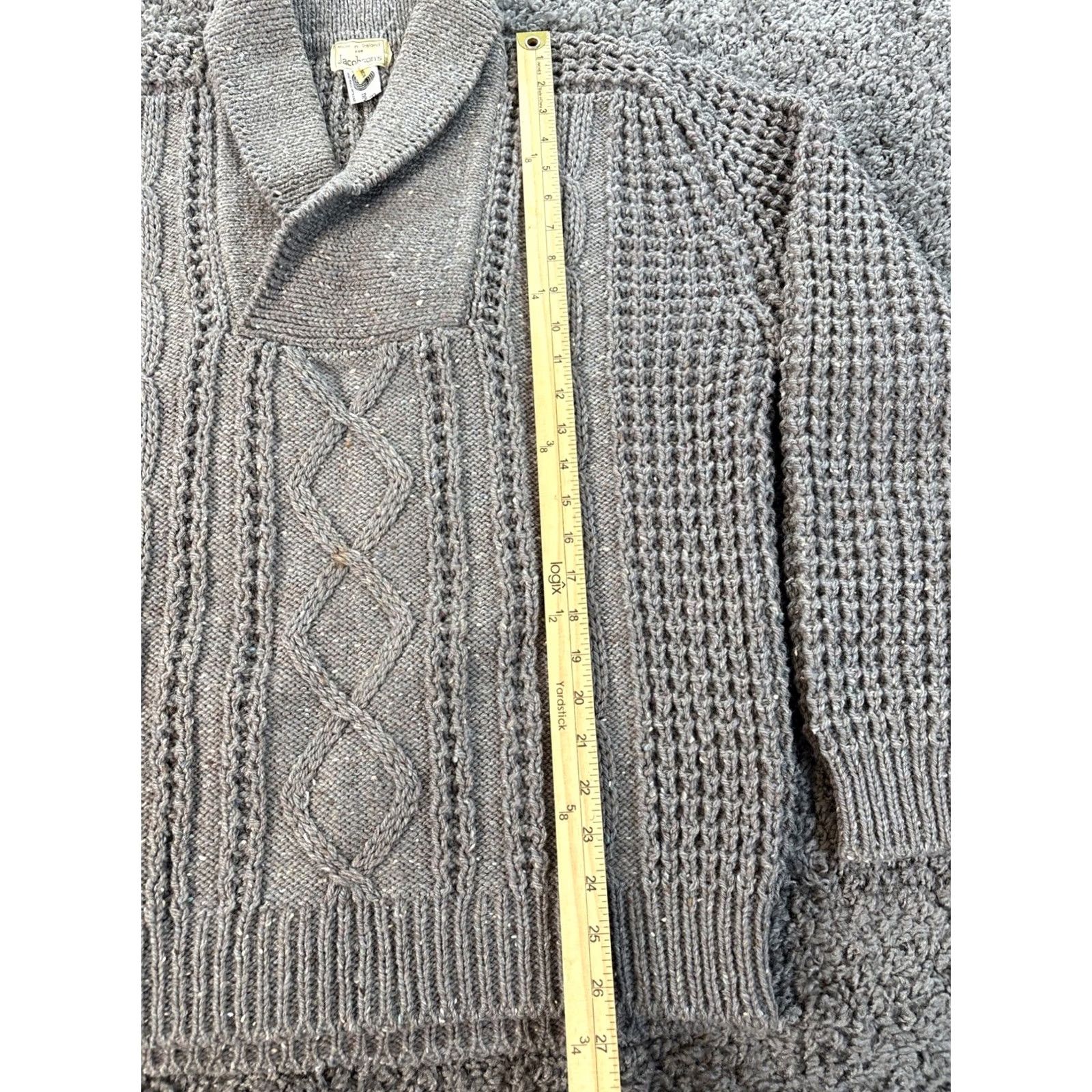Vintage VINTAGE Jacobsons Shawl Sweater L Gray Wool Chunky Knit Speckled Ireland 90s Mens L Ivory 1980s Boho Ireland Wool Mens L Size US L / EU 52-54 / 3 - 2 Thumbnail