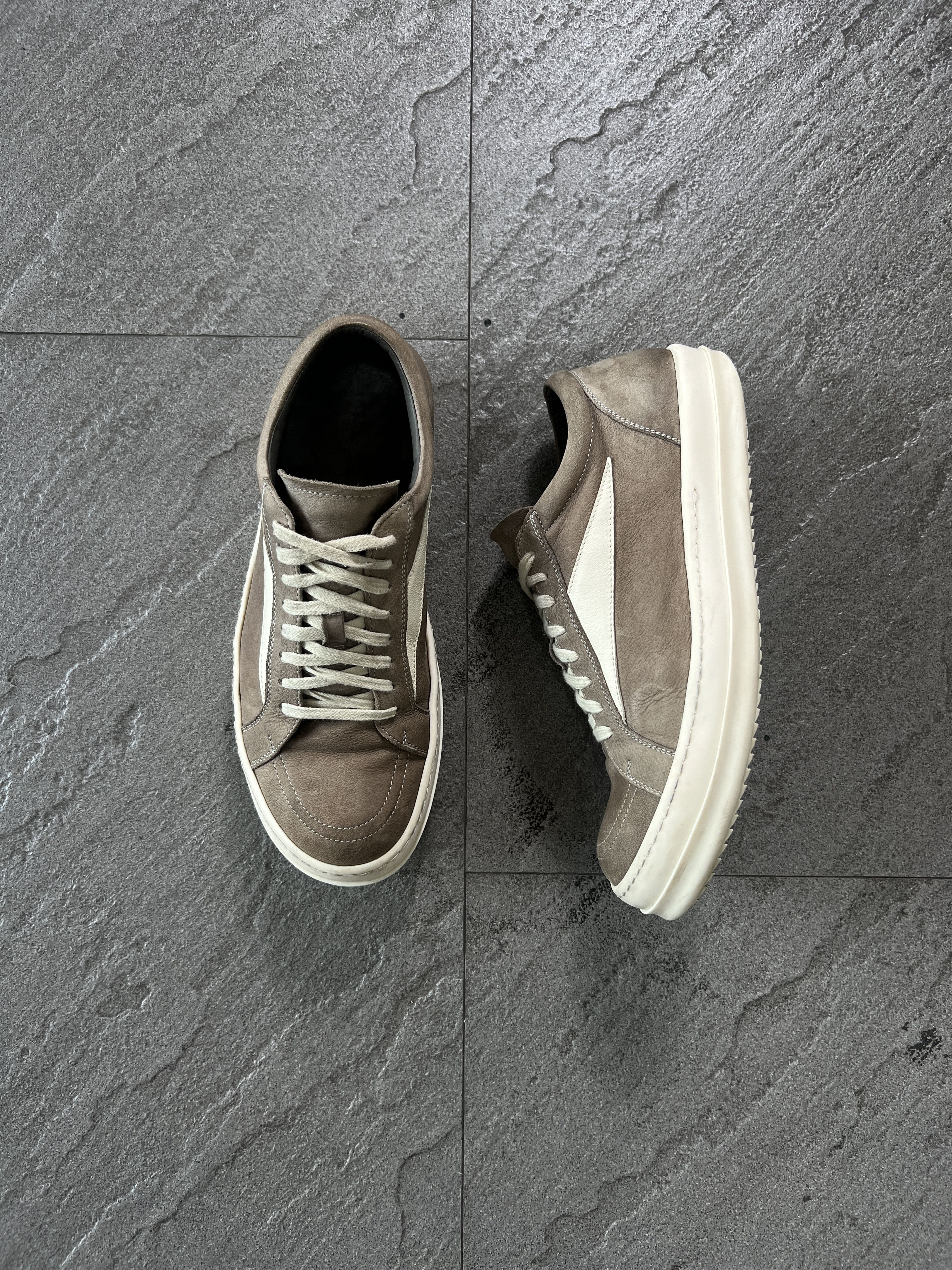 Rick Owens Low Leather Sneakers Brown Cream Size 42