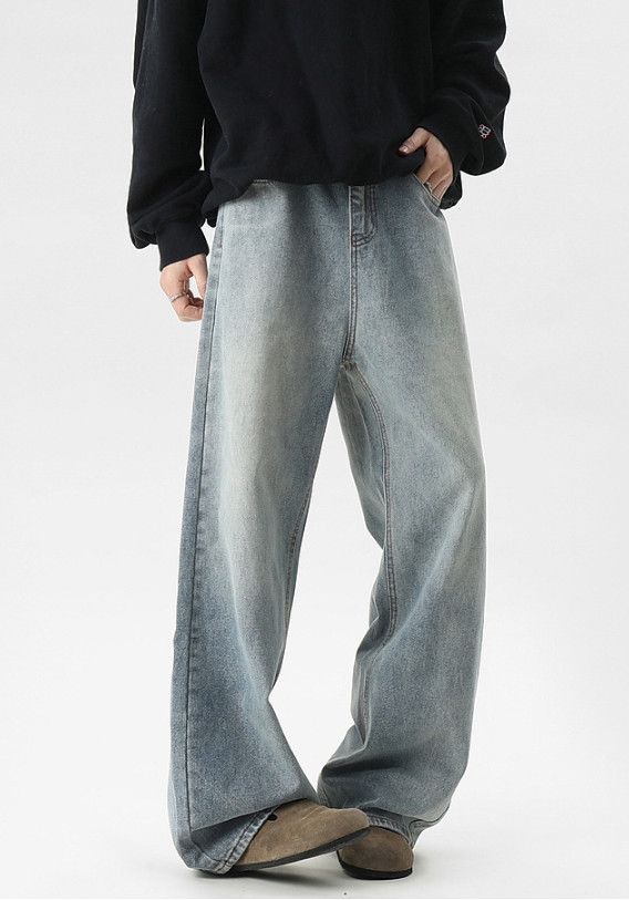 Japanese Brand Men's American Washed Retro Loose-Fit Straight-Leg Jeans Size US 32 / EU 48 - 3 Thumbnail