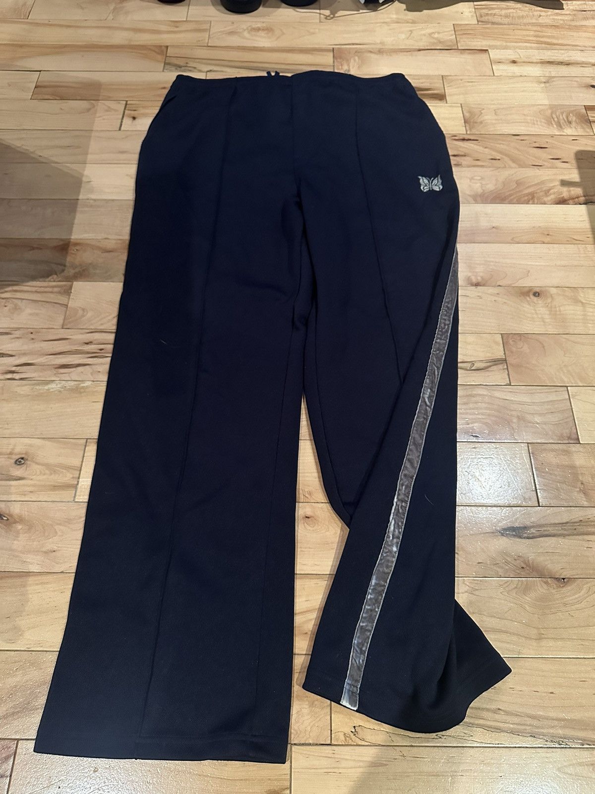 Needles Navy Grey Butterfly Trackpants Silver Side Stripe Piping L Size US 34 / EU 50 - 2 Thumbnail