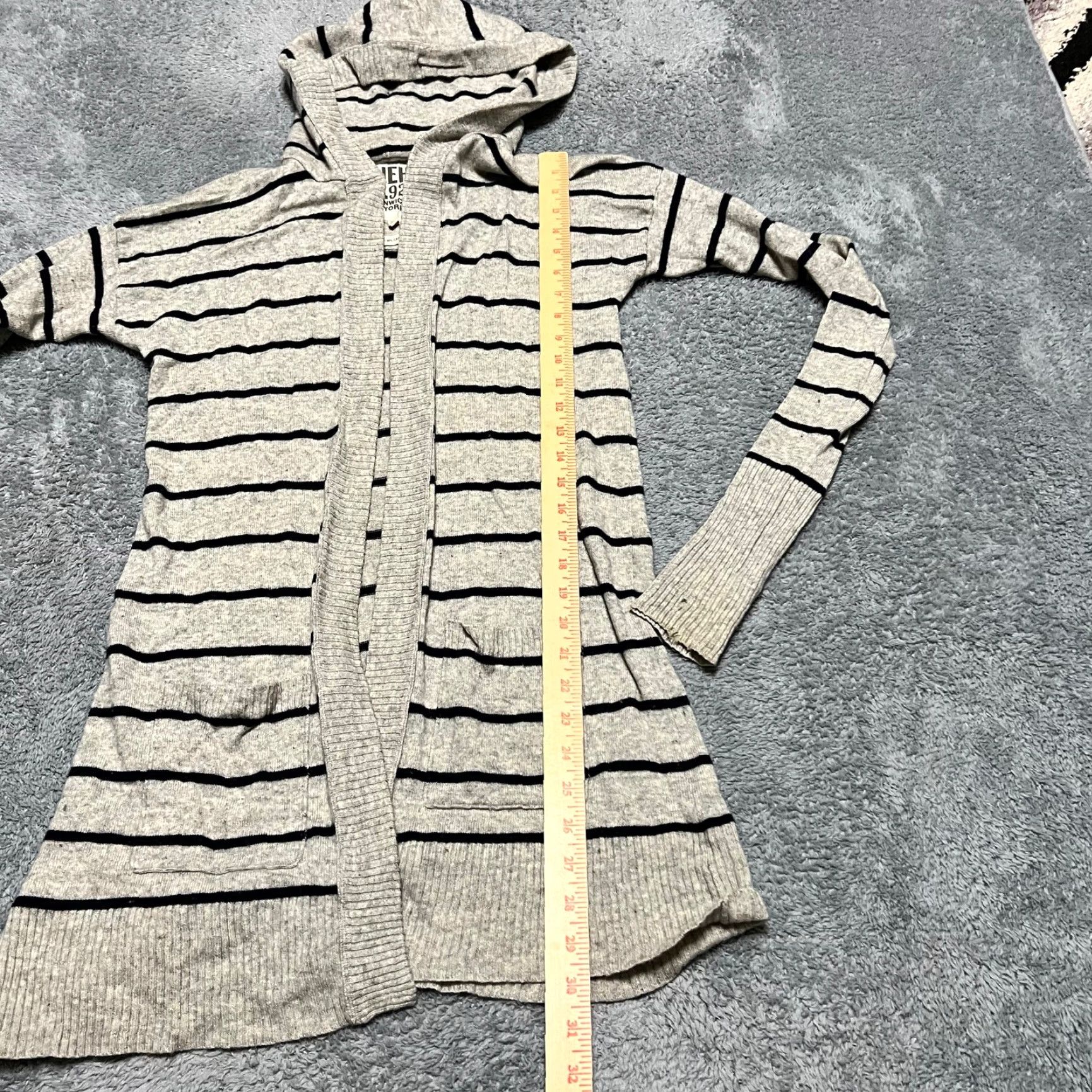 Vintage Ruehl No. 925 Sweater Cardigan Womens Small Grey Stripe Long Hooded S Regular Womens Size S / US 4 / IT 40 - 5 Thumbnail