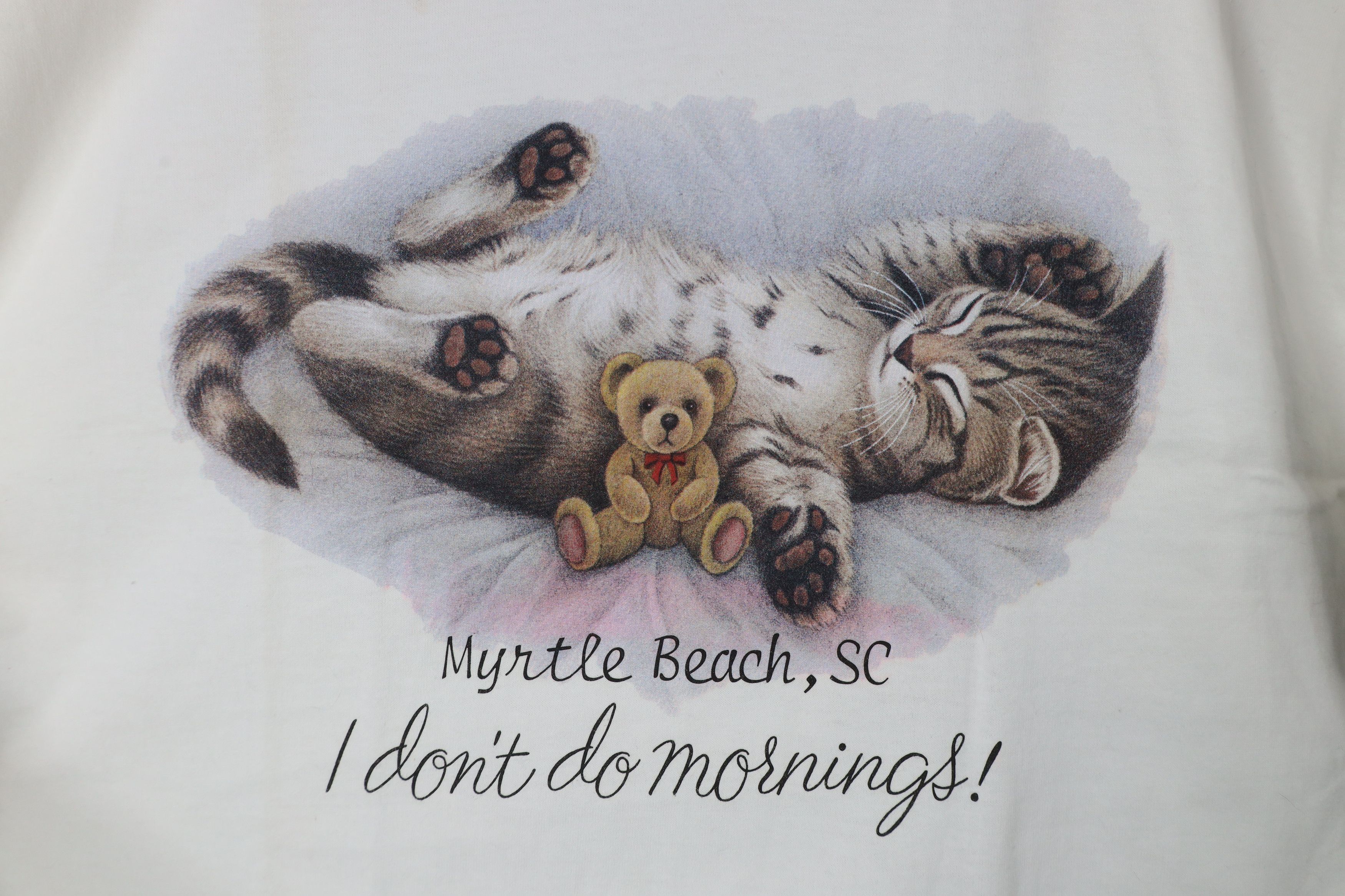 Vintage Vintage 90s Streetwear Mornings Cat Kitten T-Shirt White Size XL / US 12-14 / IT 48-50 - 4 Thumbnail