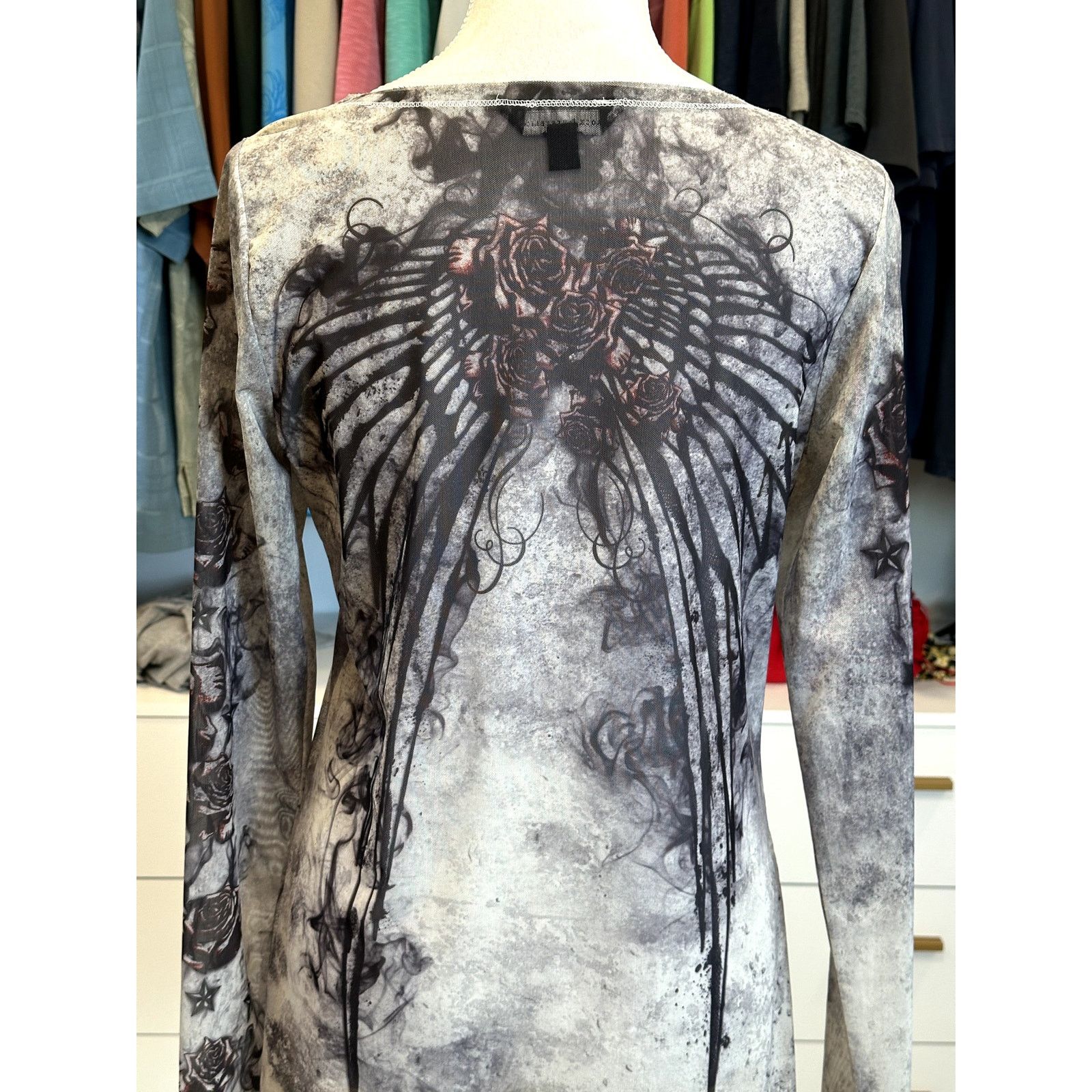 Rock & Republic Rock & Republic Women's Fleur De Lis Gray Graphic Mesh Top M Size M / US 6-8 / IT 42-44 - 5 Thumbnail