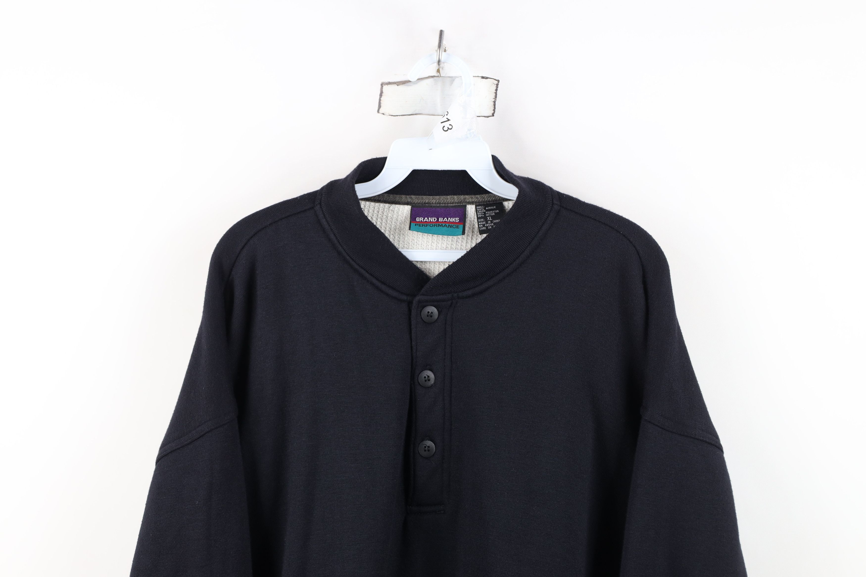 Vintage Vintage 90s Streetwear Thermal Lined Henley Sweatshirt Black Size US XL / EU 56 / 4 - 2 Thumbnail