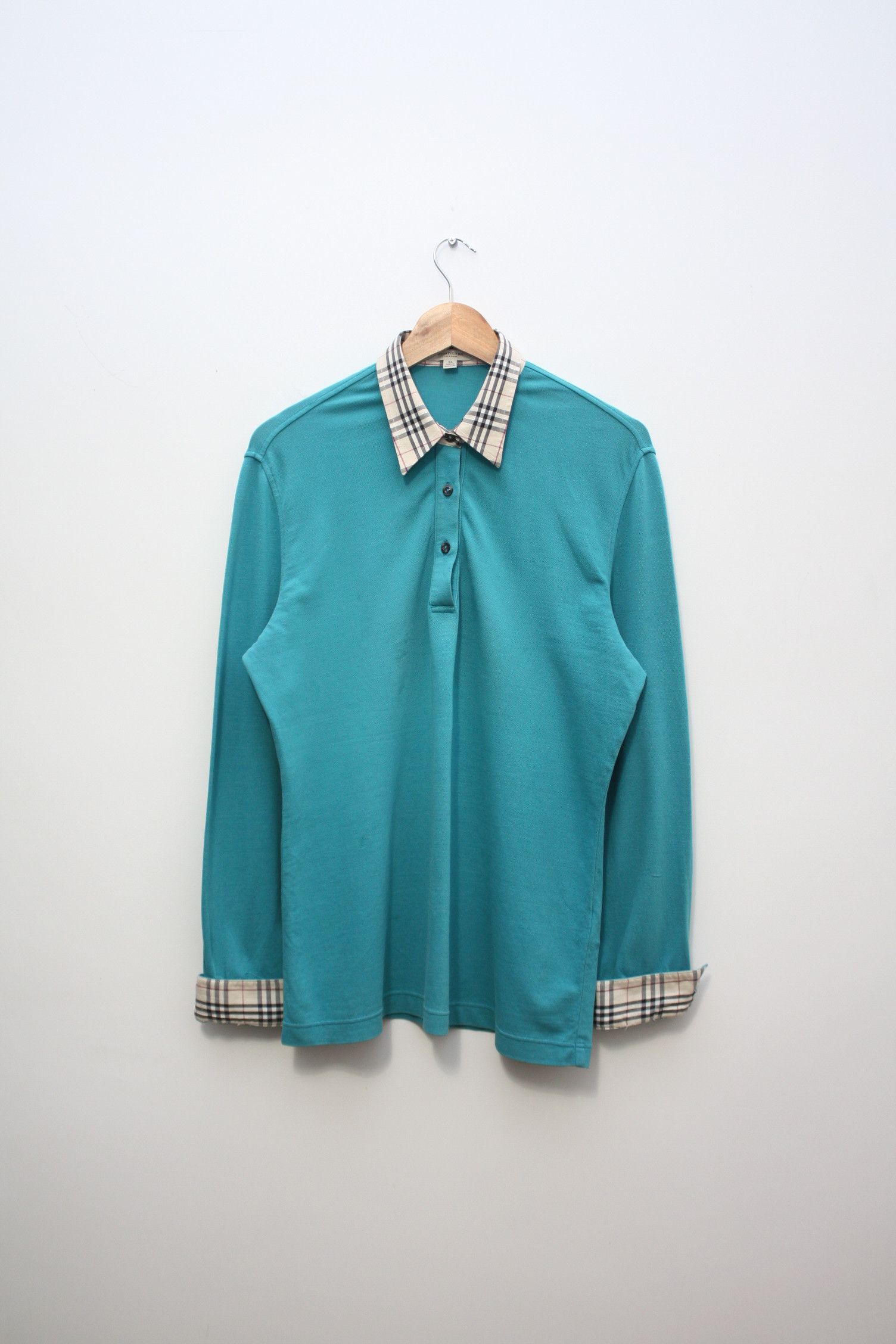 Burberry Burberry Nova Check Turquoise Blue L/S Women's Polo Size XL / US 12-14 / IT 48-50 - 2 Thumbnail