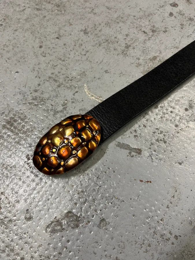 Just Cavalli 2000s Cavalli Turtle Shell Black Leather Belt Size ONE SIZE - 6 Thumbnail