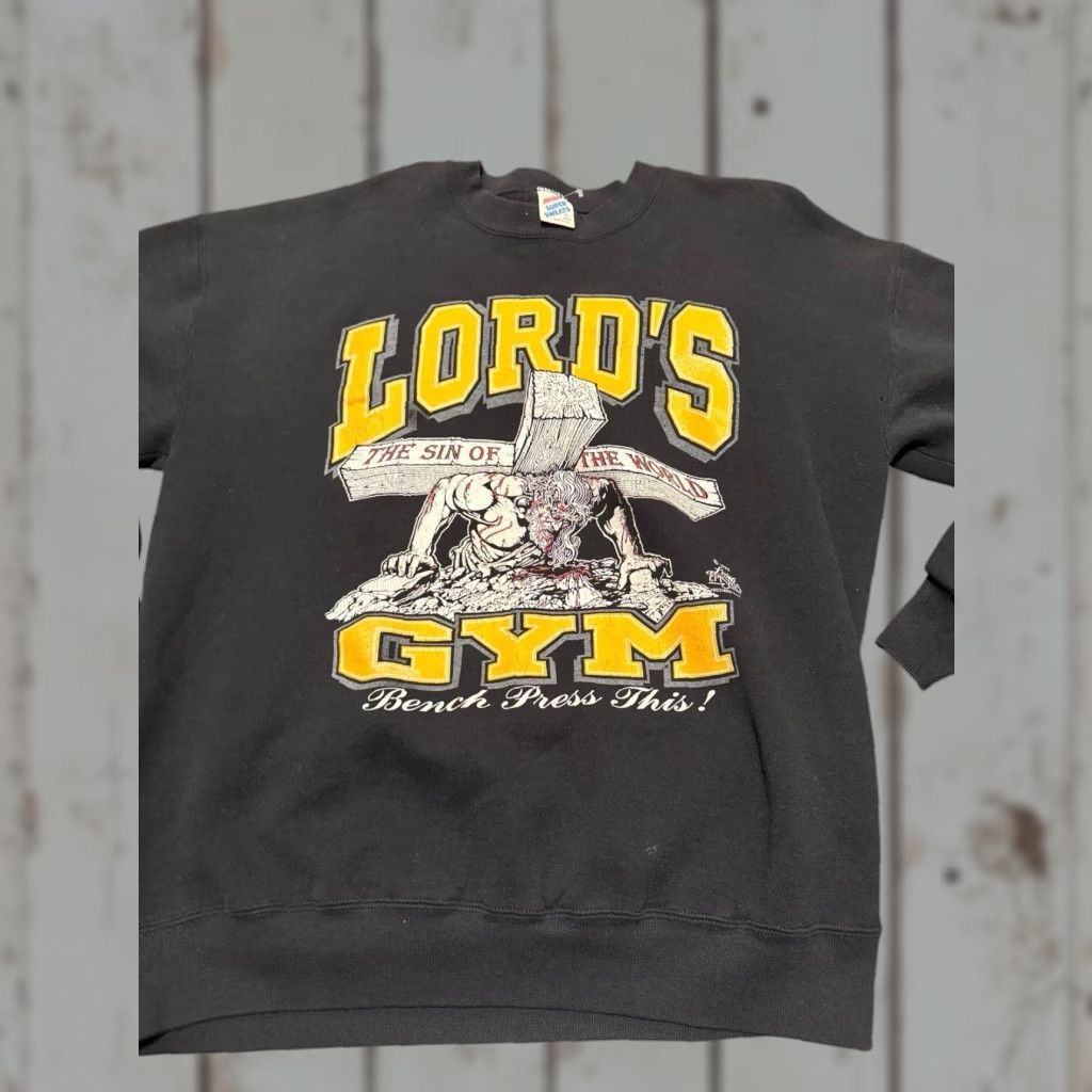Vintage VINTAGE 1990 Lord's Gym His Pain Your Gain Jesus Crewneck Sweatshirt XL Black Cotton Fleece Graphic Print Logo Men's 90s Grunge Pullover Size US XL / EU 56 / 4 - 1 Thumbnail