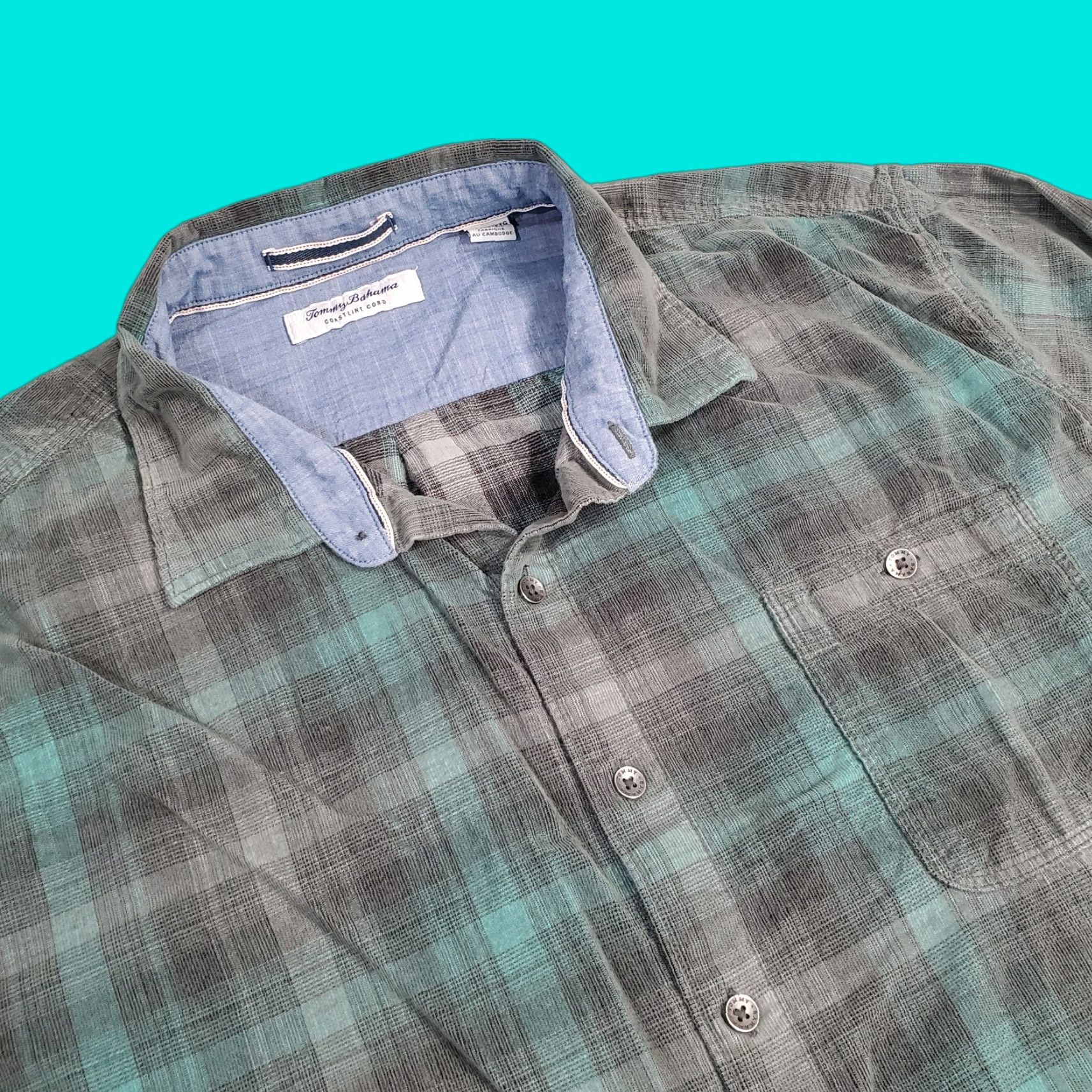 Tommy Bahama Tommy Bahama Coastline Cord Shirt Mens 3XL Gray Corduroy Button Up Collar Shirt Size US XXL / EU 58 / 5 - 1 Thumbnail