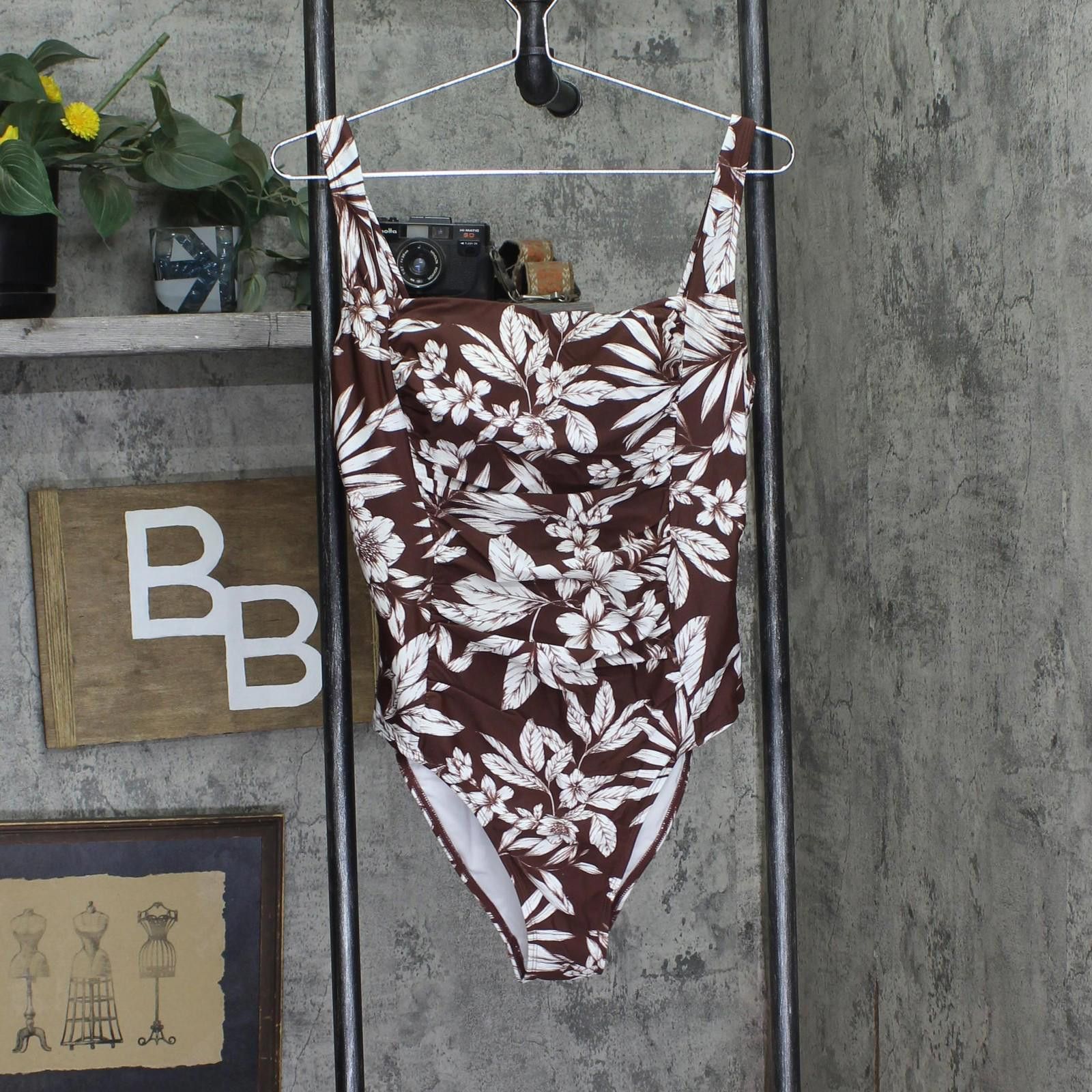 Other Nwt Cupshe Floral Square Neck One Piece Swimsuit Brown L Size ONE SIZE - 1 Thumbnail