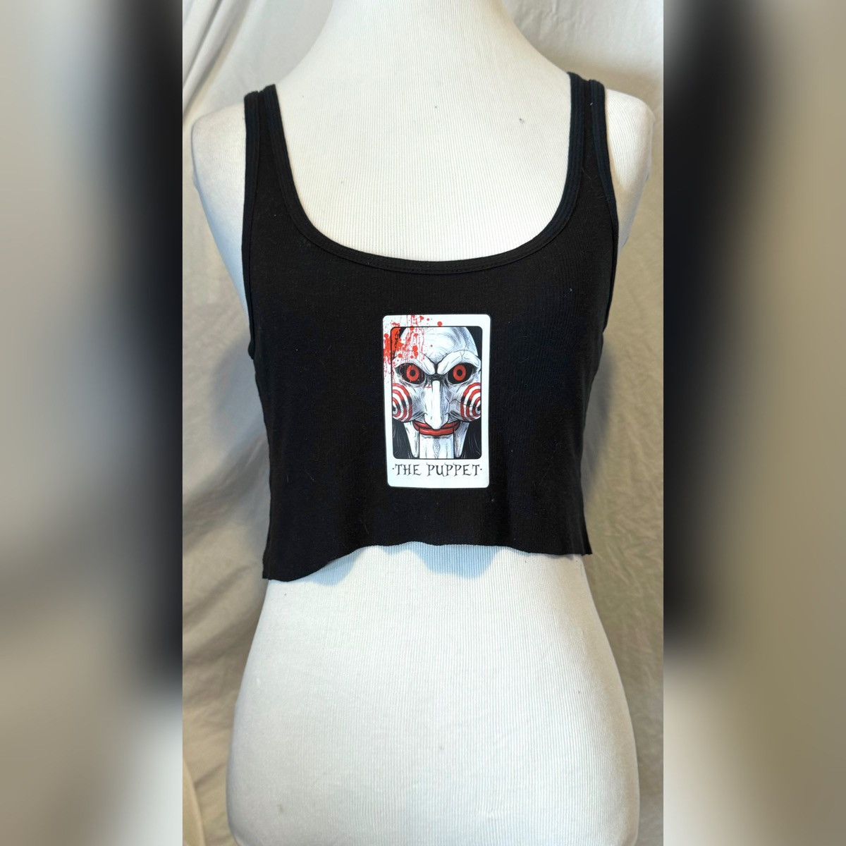 Mossimo The Puppet, Jigsaw/Tarot, Halloween Theme, Cropped Tank Top Size M / US 6-8 / IT 42-44 - 6 Thumbnail