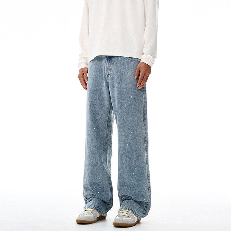 Jean Retro punk washed men's ink-splashed distressed jeans Size US 32 / EU 48 - 2 Thumbnail