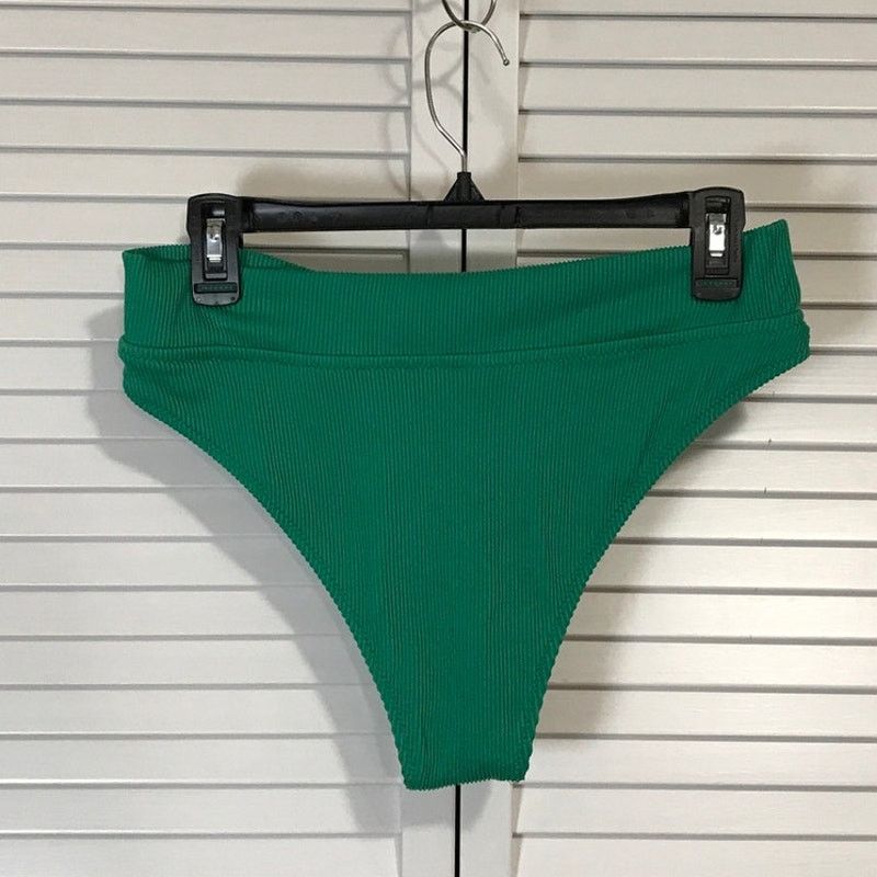 Other Emerald Green Ribbed High Waisted Swimwear Bikini Bottom L Size ONE SIZE - 2 Thumbnail