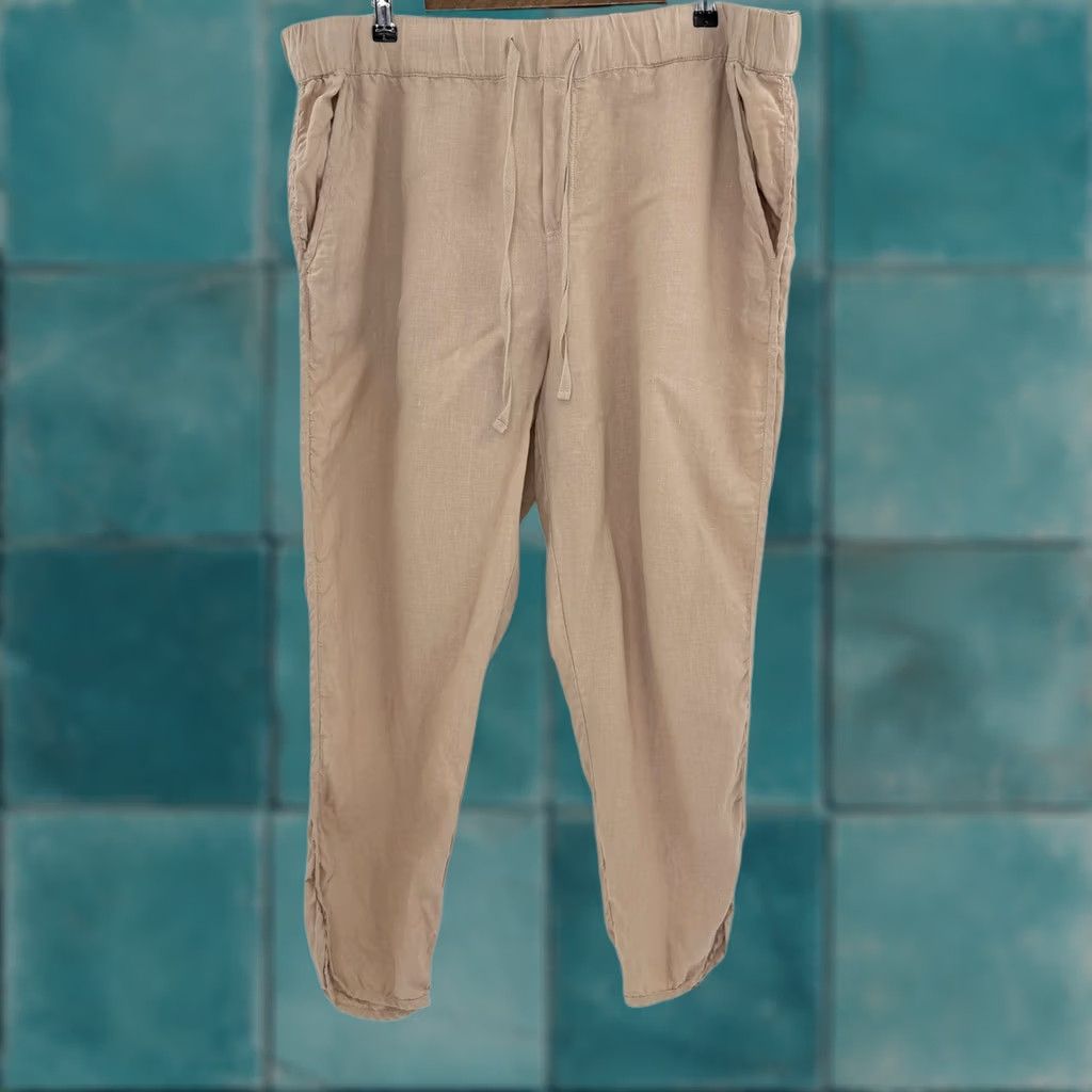 Vintage Caslon Pants Plus Size 1x Beige 100% Linen Drawstring Boho Coastal Preppy Size 40" / US 18 - 1 Thumbnail