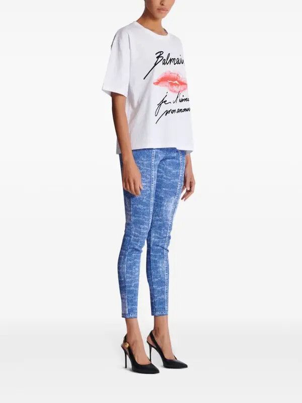 Balmain o1s1wg111225 Kiss-Print T-Shirt in White Size M / US 6-8 / IT 42-44 - 3 Thumbnail
