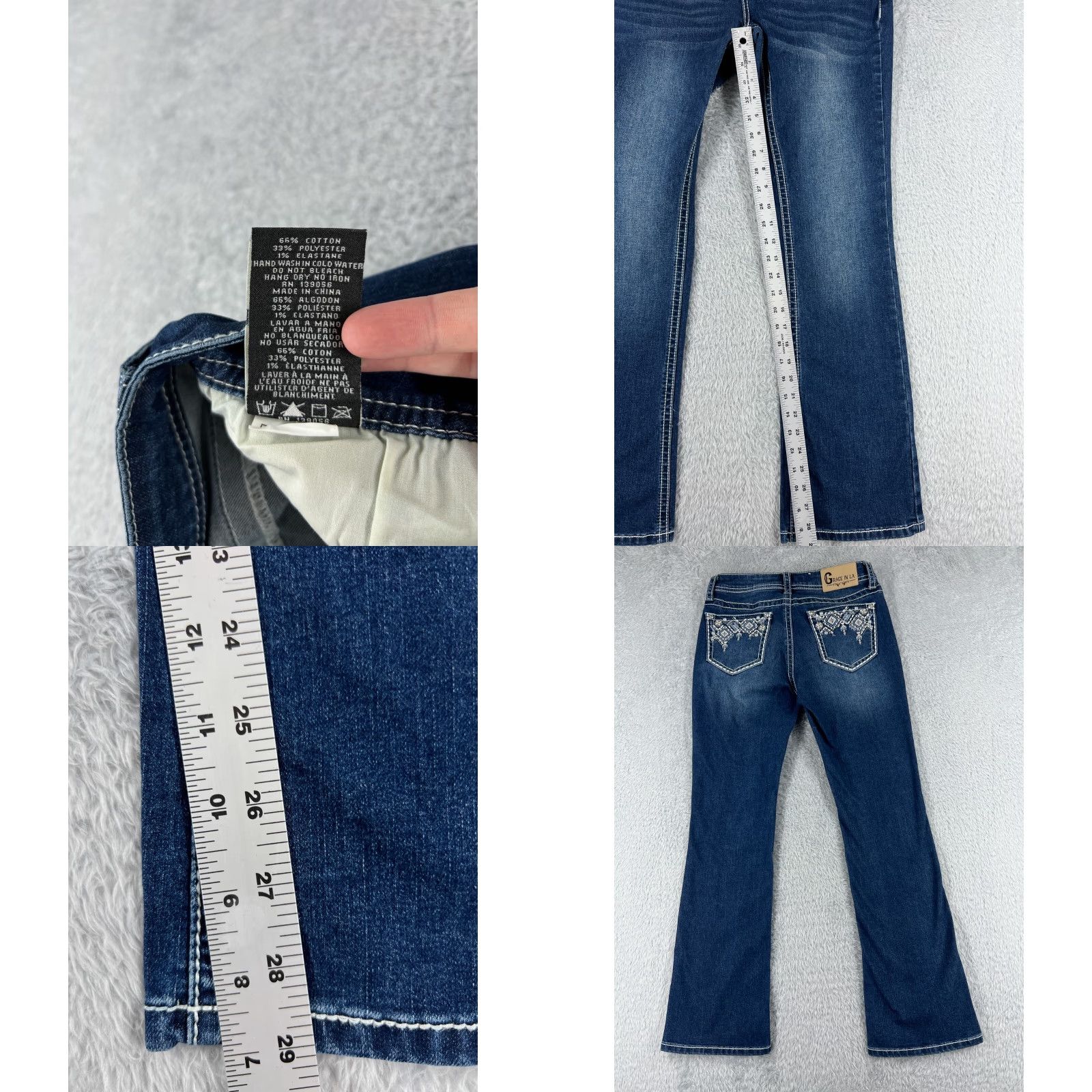 Grace in LA Grace In LA Jeans Womens 5 Blue Denim Low Rise Bling Embellished Cotton Blend Flared 5-Pocket Design Jeans Womens Size 27" / US 4 / IT 40 - 8 Thumbnail