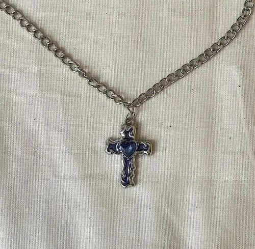 Other 943Silver Cross Necklace with Blue Heart Stone Size ONE SIZE - 8 Thumbnail