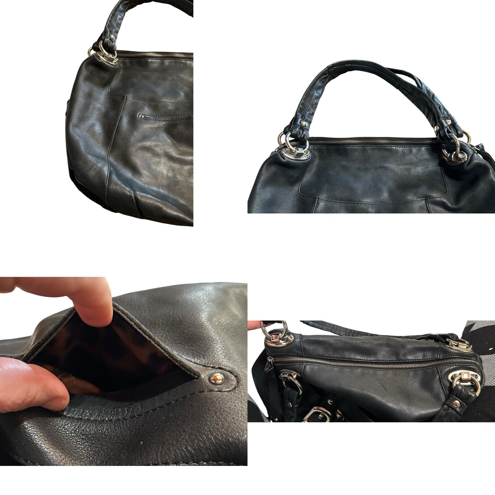 Vintage B. Makowsky Black Leather Shoulder Handbag Women Purse Read Hobo Tote Bag Womens Medium Black Leather Hobo Bag Ladies Vintage No Size ONE SIZE - 10 Thumbnail