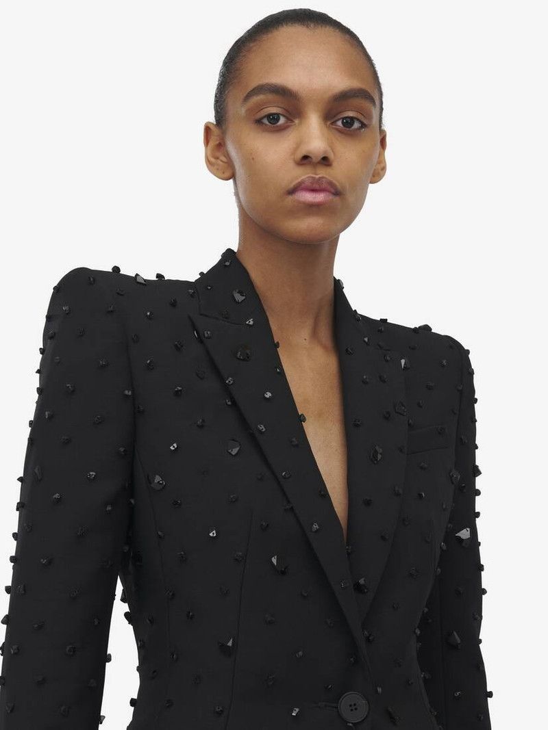 Alexander McQueen o1srvl11e0326 Shattered Jet Stone Embroidered Jacket Black Size M / US 6-8 / IT 42-44 - 6 Thumbnail