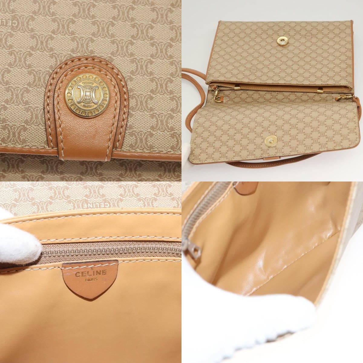 Celine CELINE Macadam Canvas Shoulder Bag Pvc Beige Gold Size ONE SIZE - 11 Thumbnail