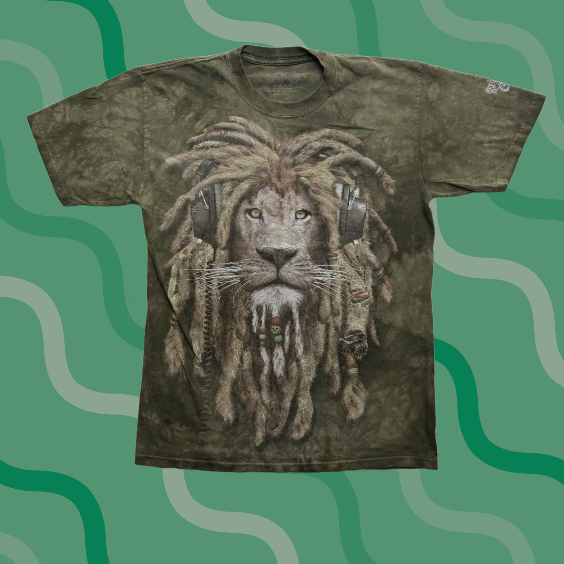 Vintage Rainforest Cafe Shirt Mens Medium Green Tie Dye Lion Rasta Graphic Tee Size US M / EU 48-50 / 2 - 1 Thumbnail