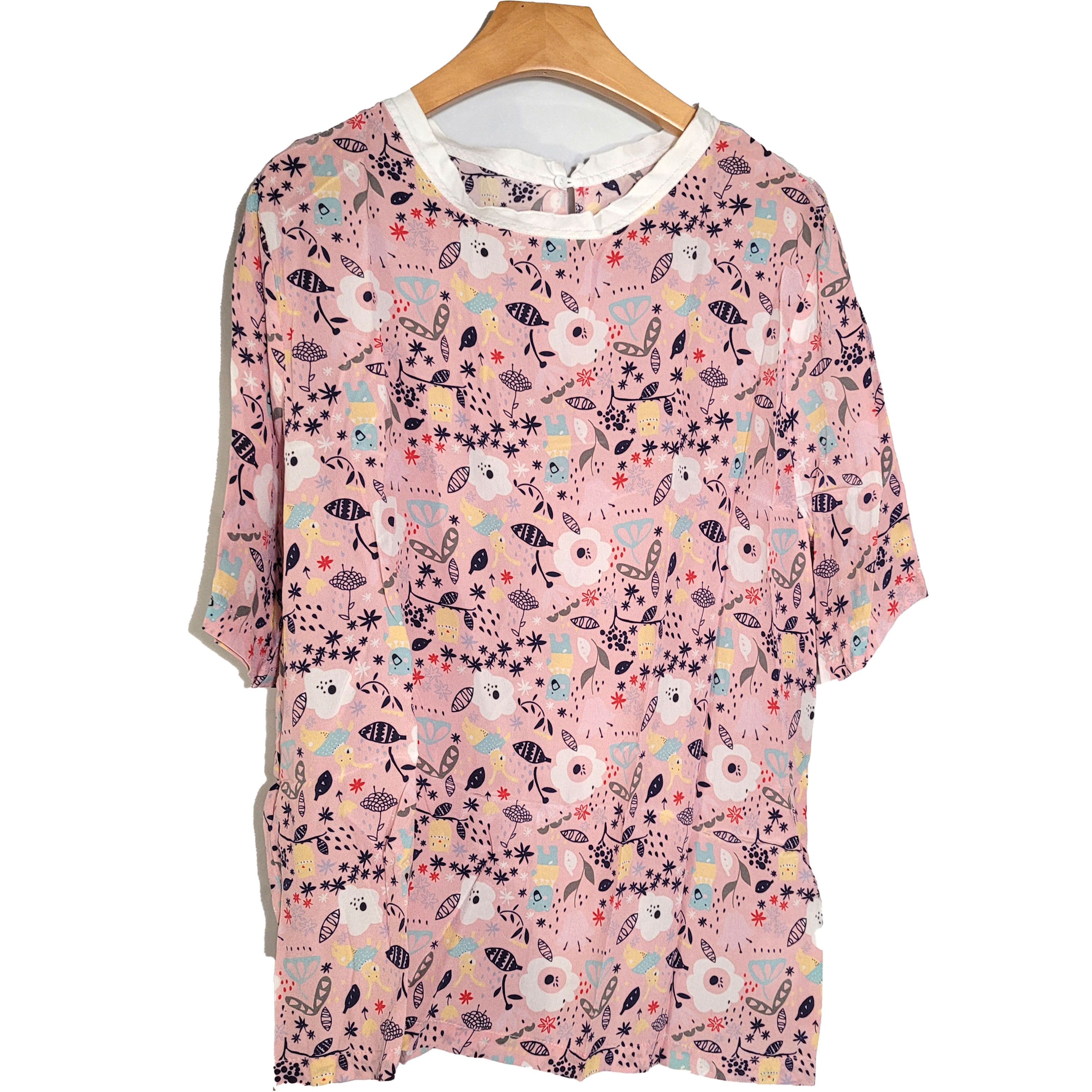 Other Women's 100% Silk Size L Short Sleeve Top Shirt SCB960 Size L / US 10 / IT 46 - 2 Thumbnail