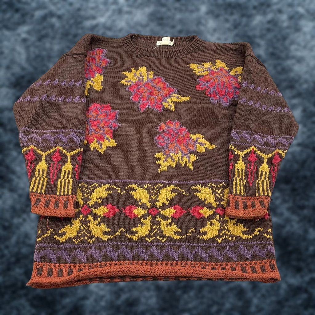 Banana Republic VINTAGE Banana Republic Sweater Womens M Brown Floral Hand Knit Grandma 80s Size M / US 6-8 / IT 42-44 - 1 Thumbnail