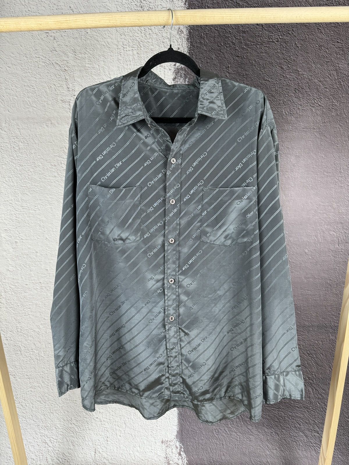 Vintage Vintage Monogram grey shimmer long sleeve shirt Size US XL / EU 56 / 4 - 1 Thumbnail