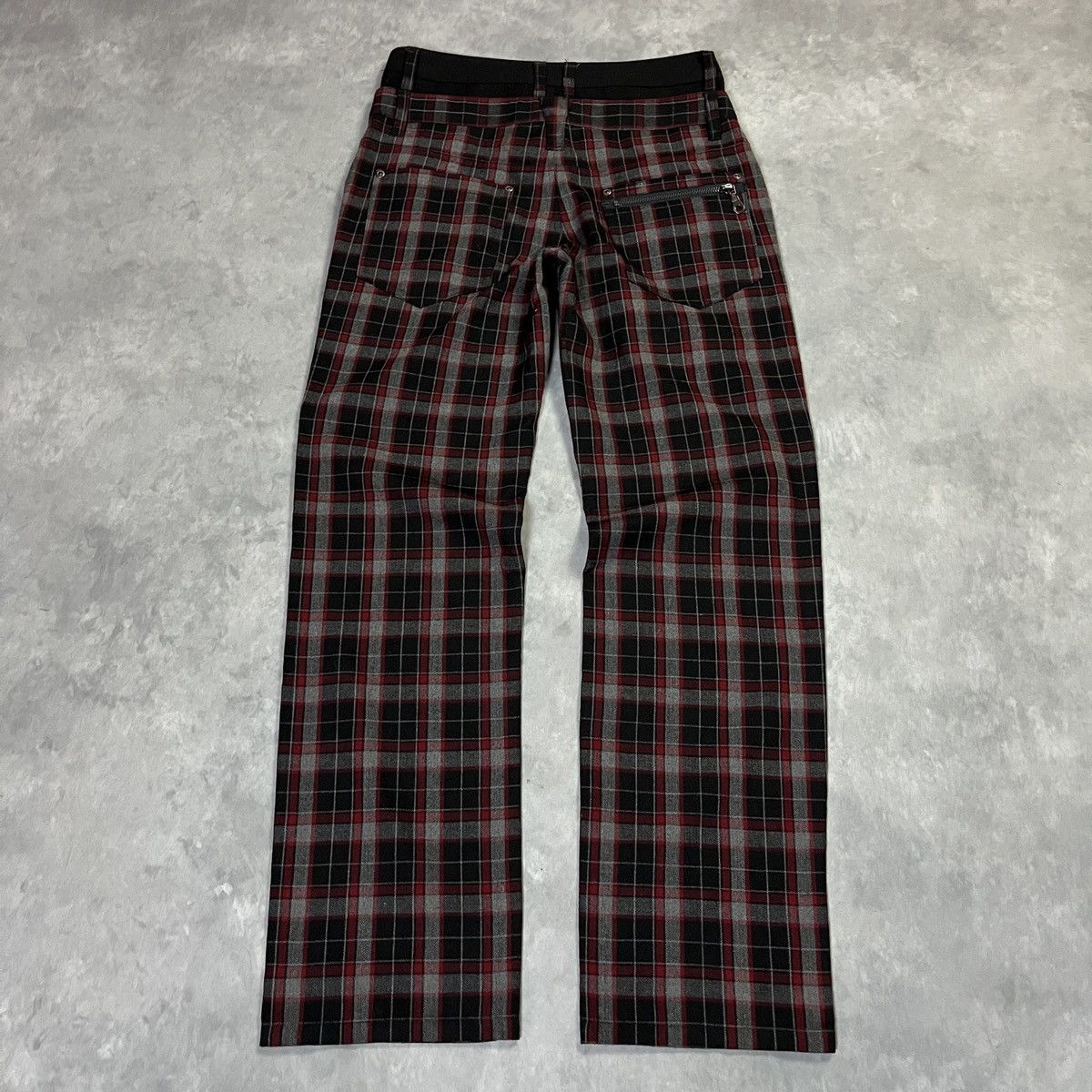 If Six Was Nine Japanese Brand Red Black Plaid Punk Trousers Zipper Pocket Size US 27 - 9 Thumbnail