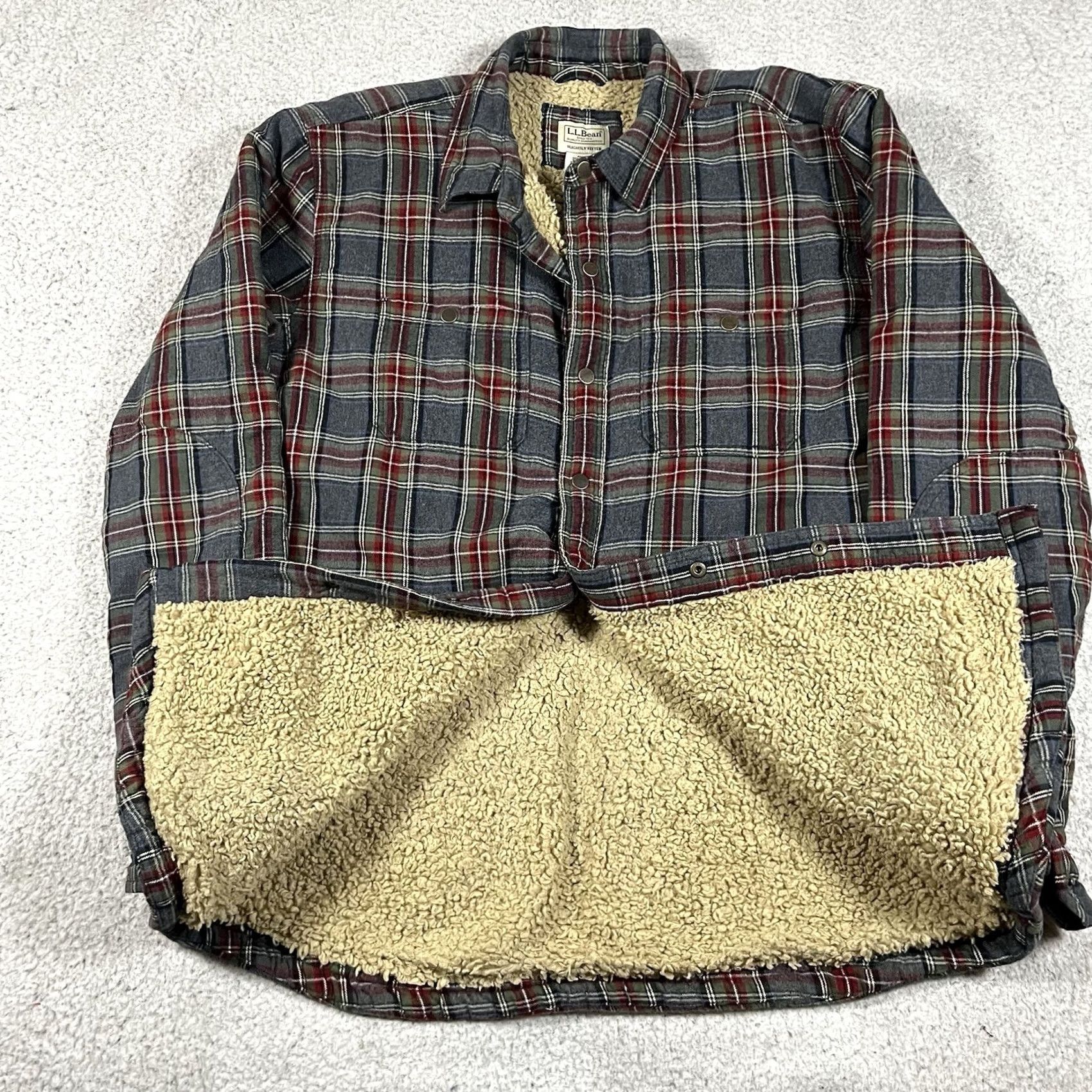 Vintage LL Bean Shirt Mens L Plaid Heavy Sherpa Fleece Lined Shacket Flannel Pockets Size US L / EU 52-54 / 3 - 7 Thumbnail
