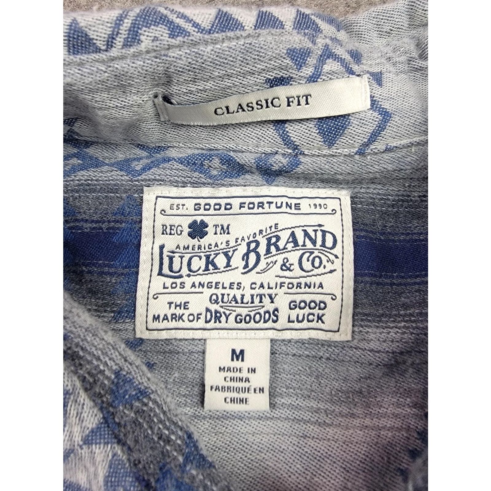 Lucky Brand Lucky Brand Shirt Mens Medium Gray Aztec Southwestern Double Weave Silver City Geometric Bohemian Western Button-Up Long Sleeve Pockets Size US M / EU 48-50 / 2 - 3 Thumbnail