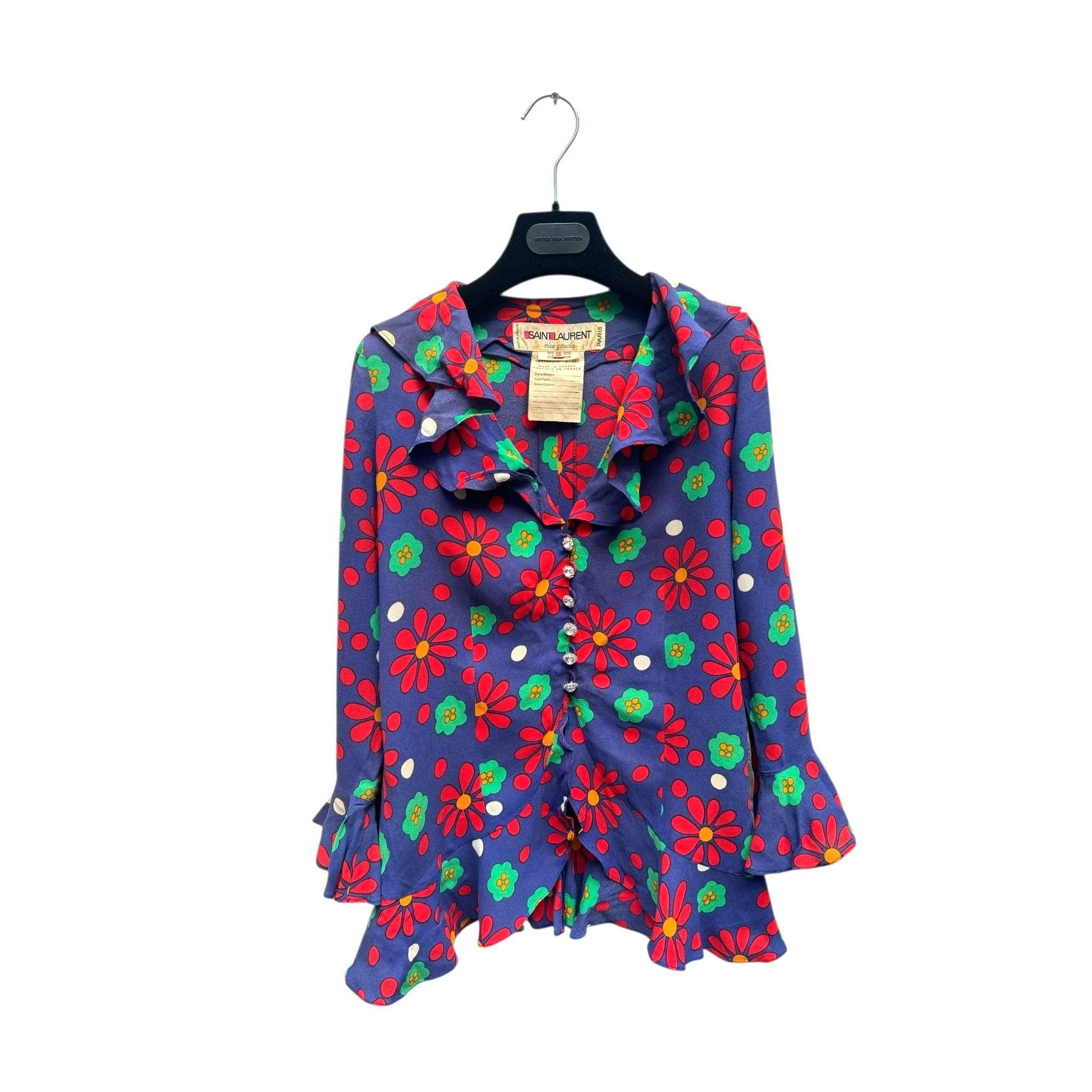 Yves Saint Laurent 1970s Floral Viscose Ruffle Shirt Size XS / US 0-2 / IT 36-38 - 1 Thumbnail