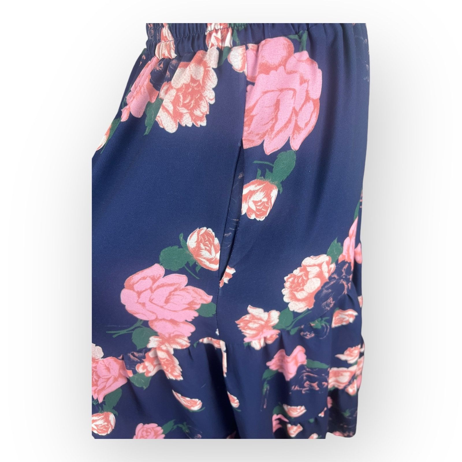 Vintage Modcloth Floral A-Line Skirt Navy Blue & Pink Flowers Size 28" / US 6 / IT 42 - 7 Thumbnail