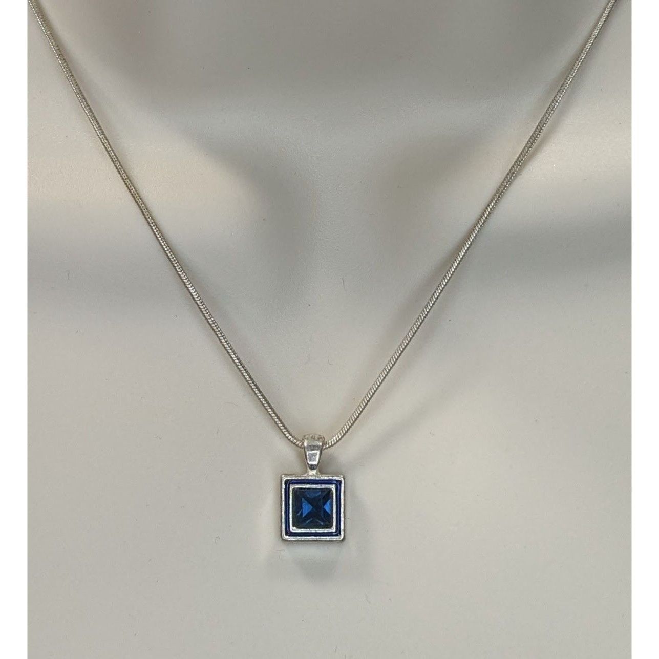 Other Elegant Square Blue Stone Pendant Necklace With Silver Tone Size ONE SIZE - 1 Thumbnail