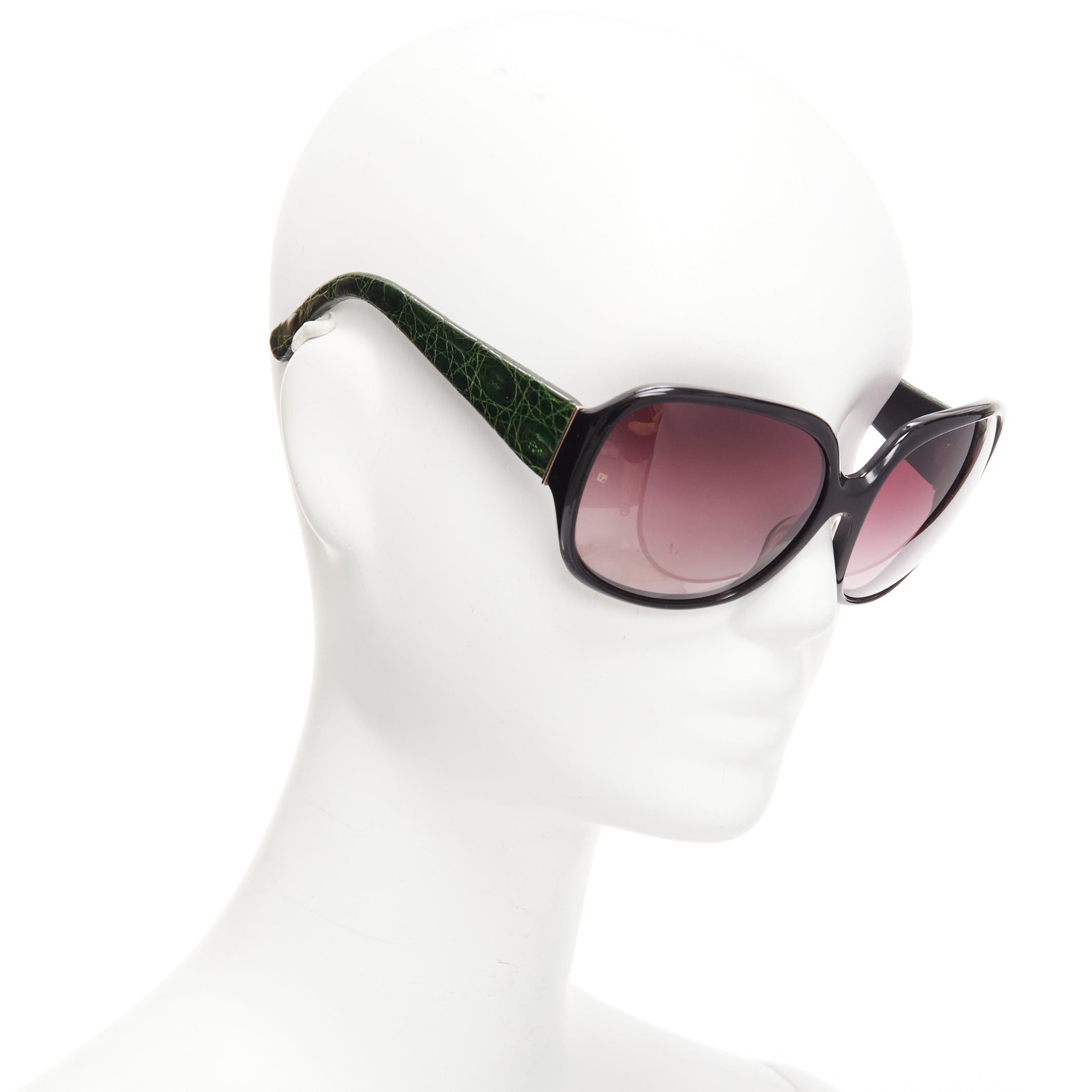 Linda Farrow LINDA FARROW Luxe LFL18 green scaled leather arms black oversized sunglasses Size ONE SIZE - 1 Thumbnail