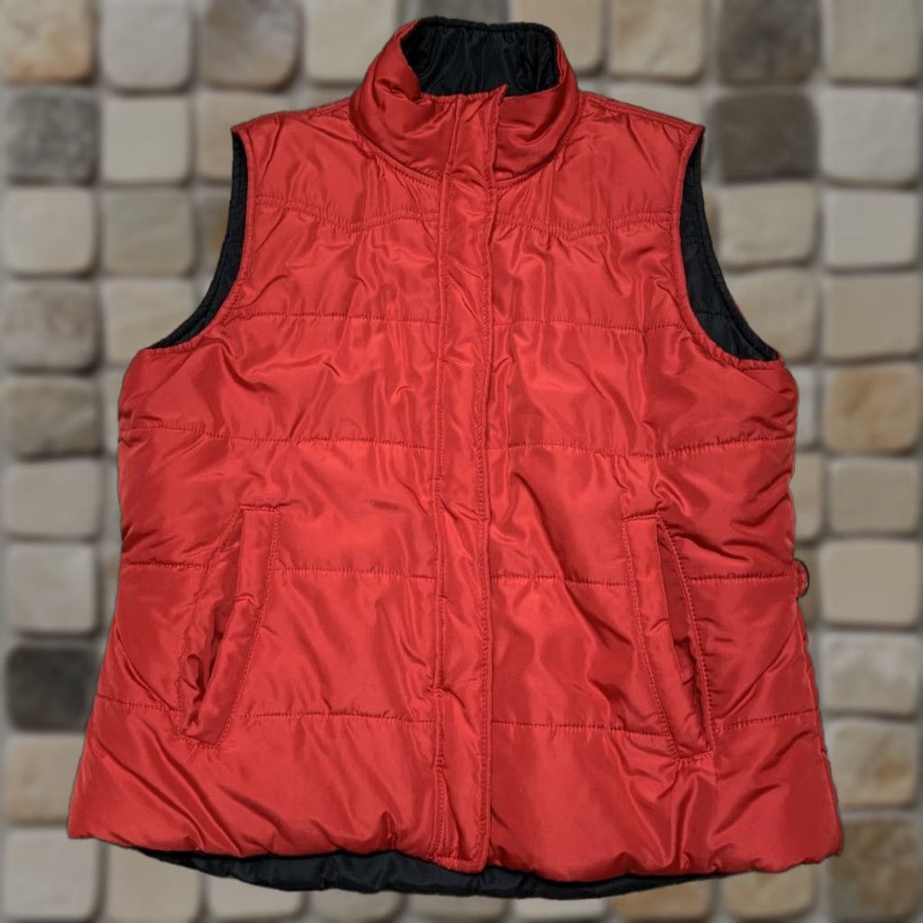 Vintage Winter Quilted Vest Mens Large Red Pockets Adjustable Waist Snap Zip Size US L / EU 52-54 / 3 - 1 Thumbnail