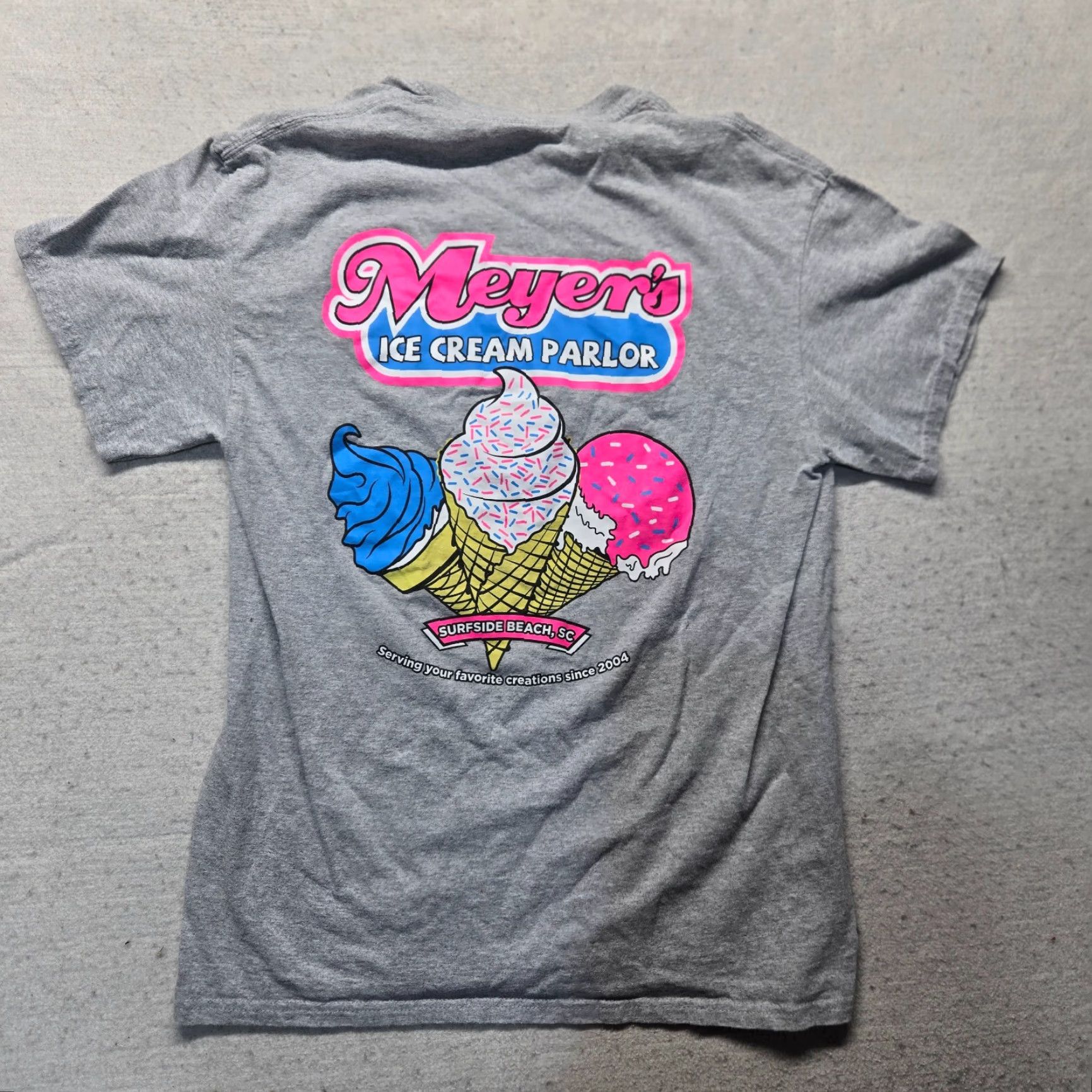 Vintage Meyer’s Ice Cream Parlor T-Shirt Surfside Beach SC Gray Adult M Aloha Beach Shirt Mens Graphic Tee Short Sleeve Crew Neck 100% Cotton Tie-dye Size US M / EU 48-50 / 2 - 5 Thumbnail