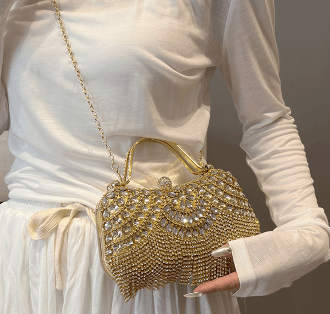 Japanese Brand Rhinestone Tassel Evening Clutch Bag Size ONE SIZE - 4 Thumbnail