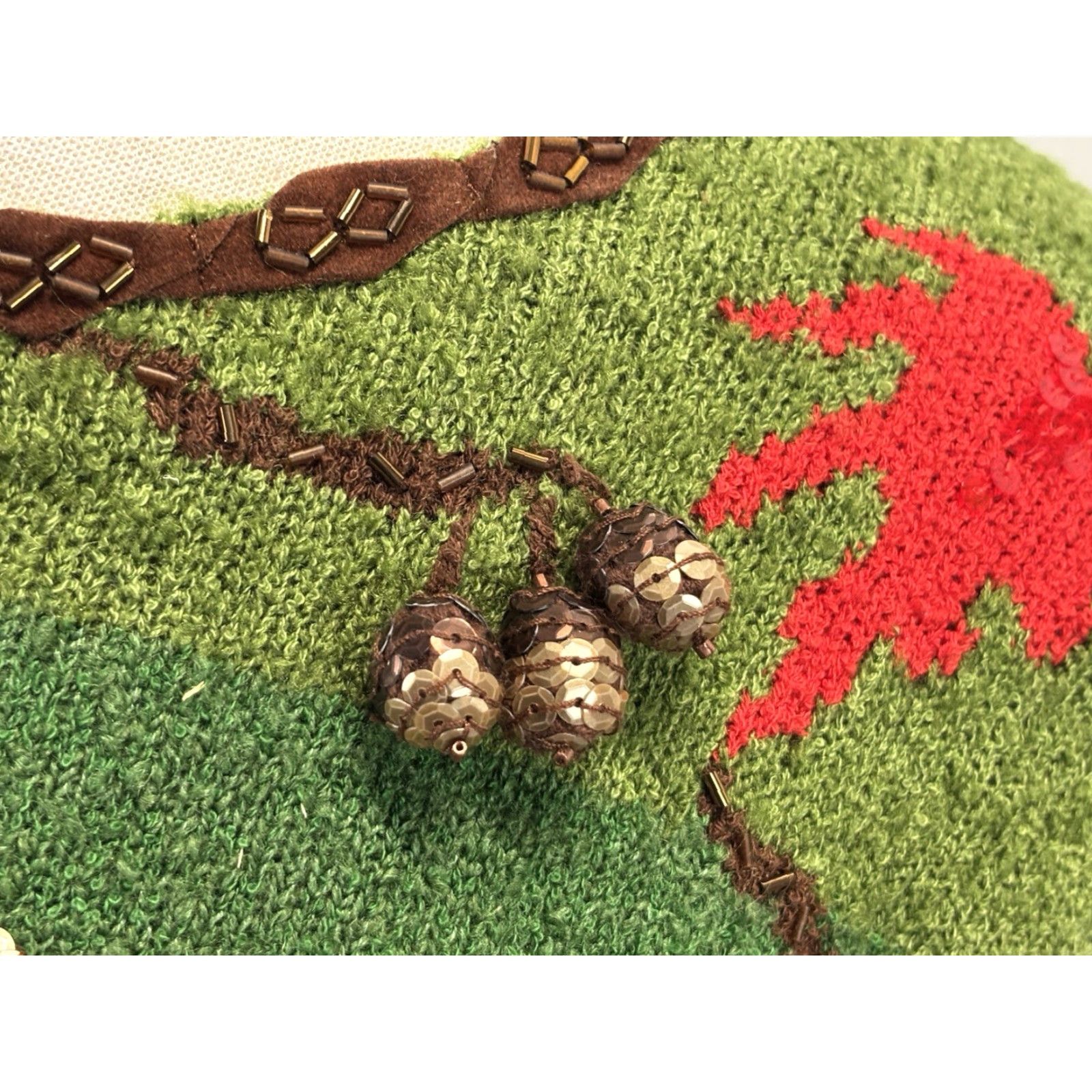 X-LARGE VINTAGE Design Options Sweater Cardigan Women XL Green Leaves Ramie Blend 3D Acorns Sequin Fall 90s Style Mens? Womens? (Note: Gender at end) Size XL / US 12-14 / IT 48-50 - 7 Thumbnail