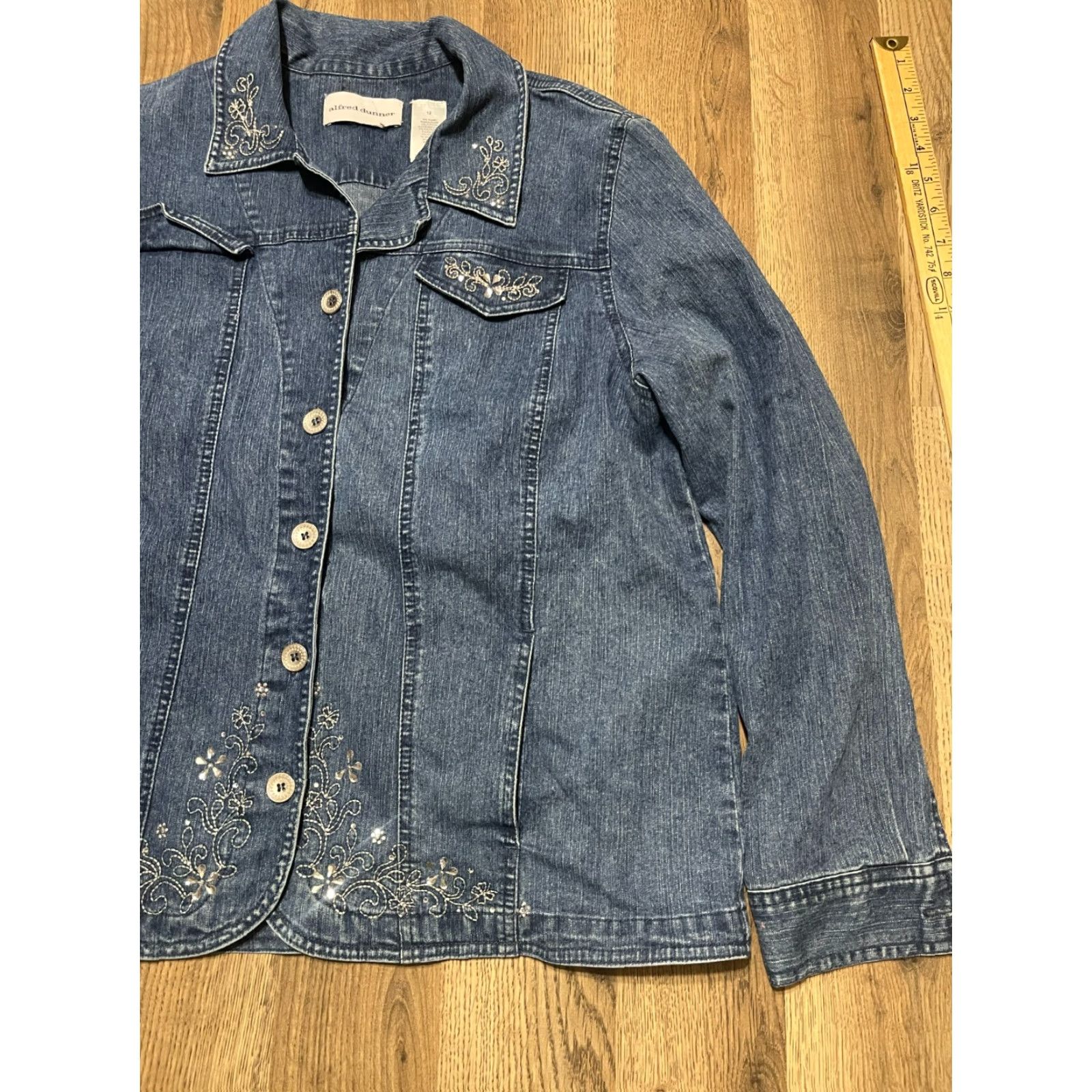 Vintage Alfred Dunner Shirt Womens Size 12 Blue Denim Floral Button Up Long Sleeve Regular Vintage No N/A Size XL / US 12-14 / IT 48-50 - 4 Thumbnail