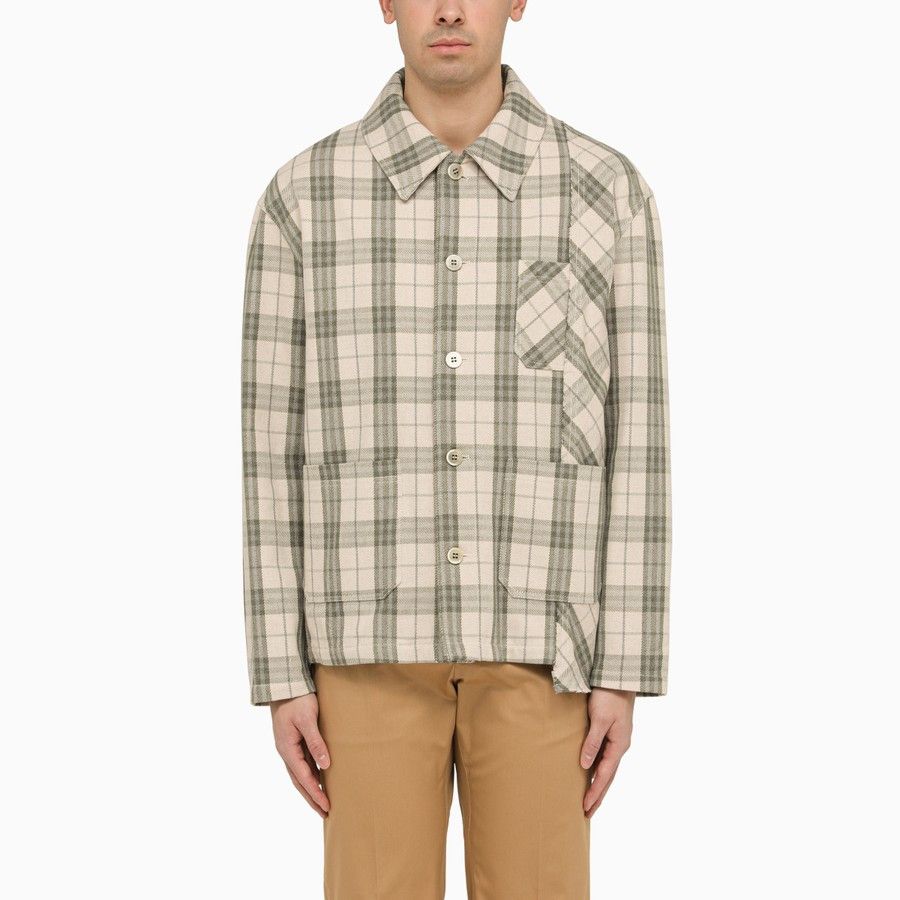 image of Golden Goose O1D2Blof0424 Checked Shirt In Ecru & Green in Ecru/Green, Men's (Size Medium)