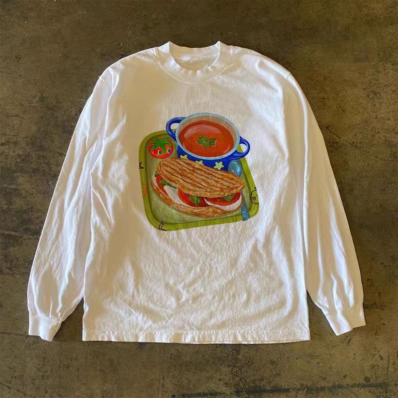 Japanese Brand White casual retro tomato soup print long-sleeved t-shirt Size US M / EU 48-50 / 2 - 1 Thumbnail