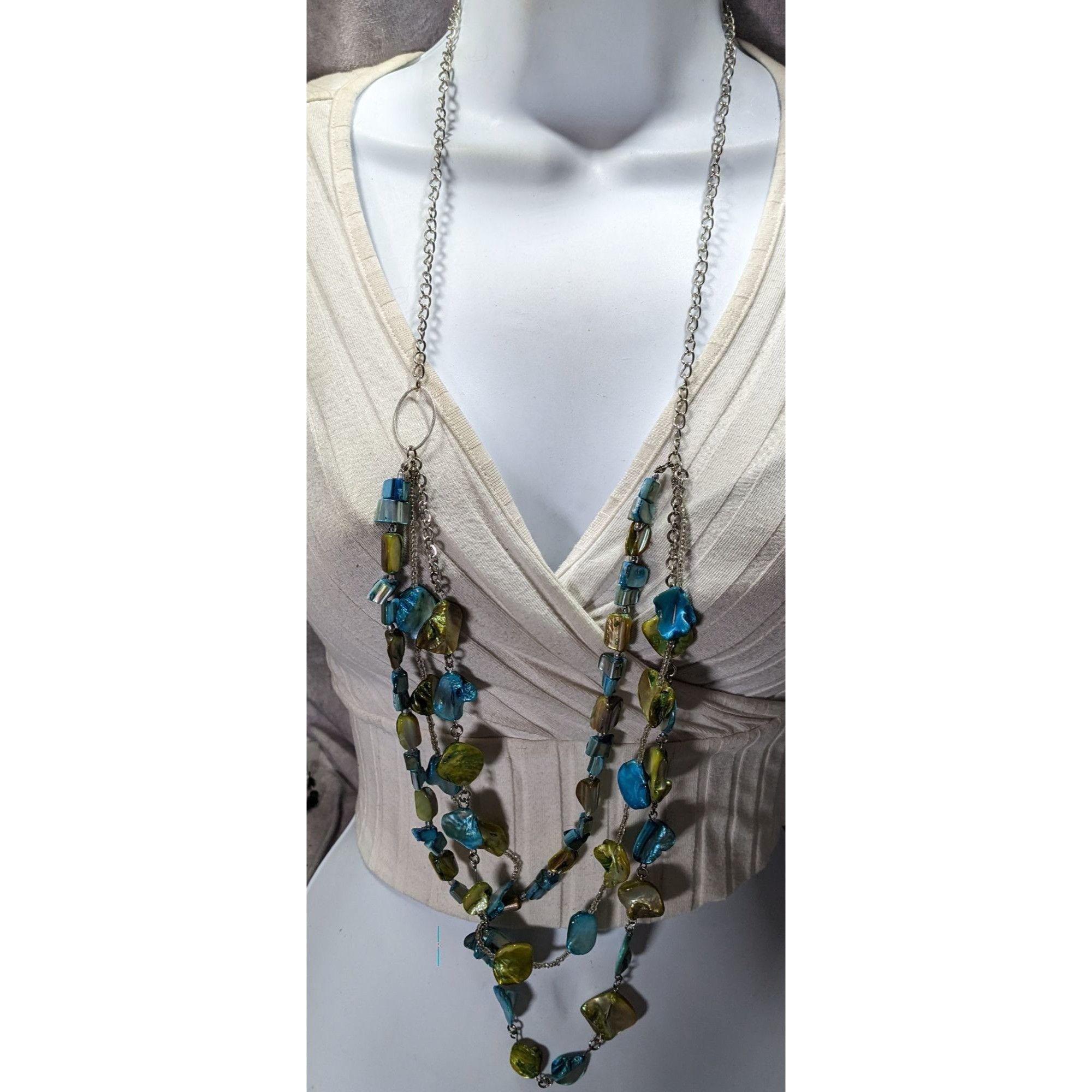 Other Mermaidcore Bohemian Layered Blue & Green Beaded Necklace Wi Size ONE SIZE - 2 Thumbnail
