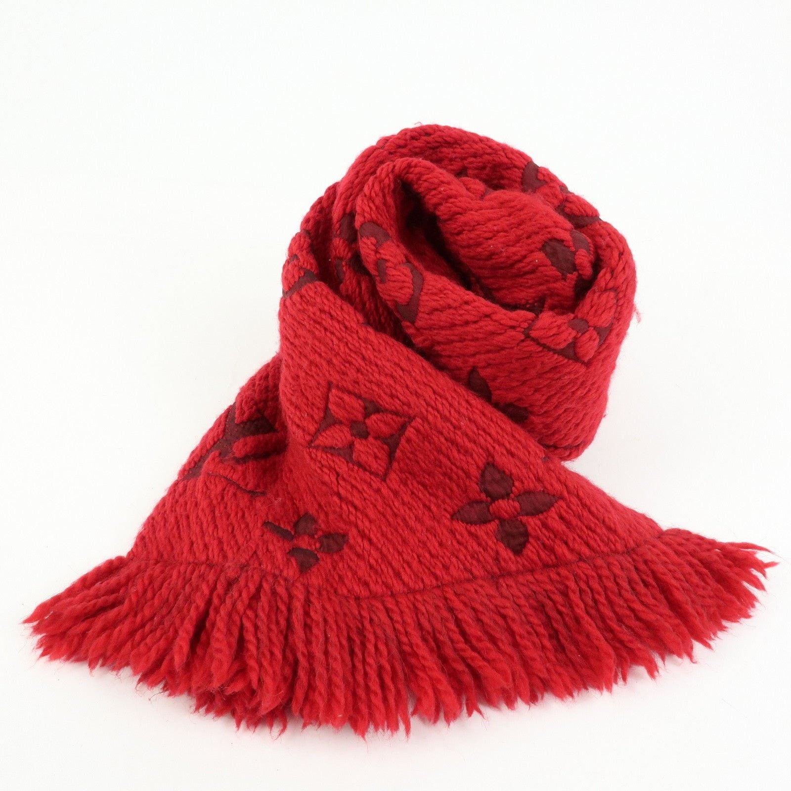 Louis Vuitton Louis Vuitton Logomania Wool Silk Scarf Red Size ONE SIZE - 7 Thumbnail