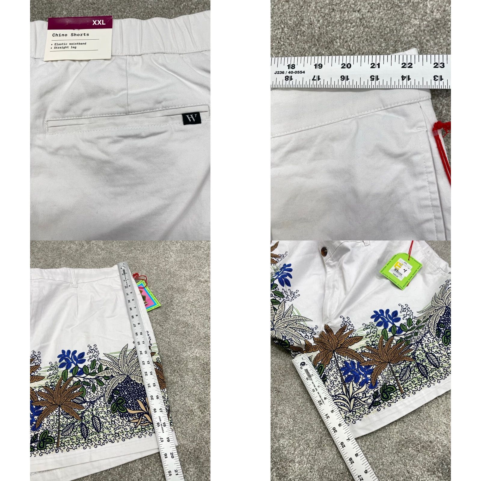 Vintage NWT Houston White Chino Shorts Men's 2XL White Hawaiian Floral Print Stretch NEW Size US 44 / EU 60 - 8 Thumbnail