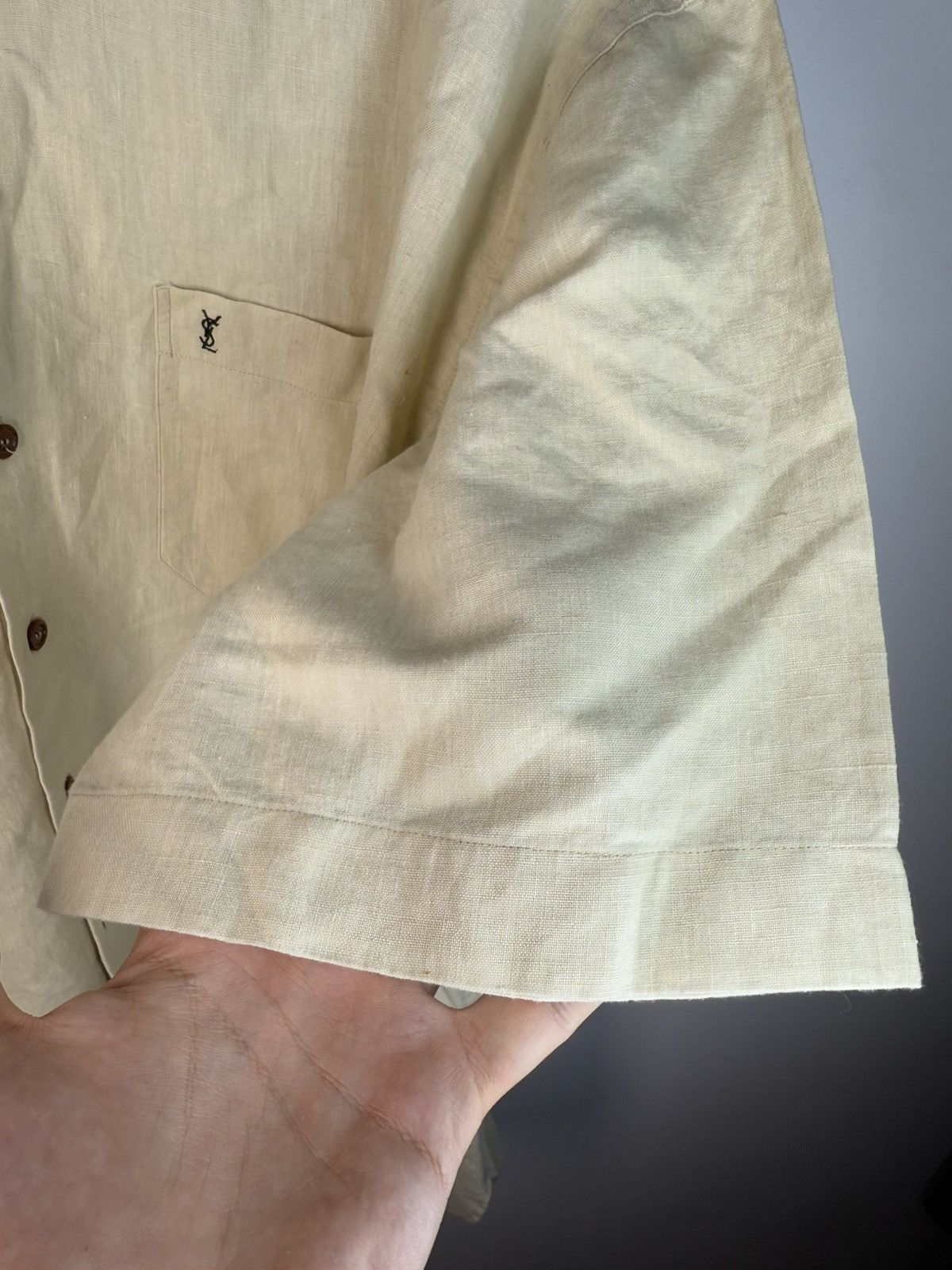 Yves Saint Laurent Linen 90s YSL Shirt Beige Lemon Summer Yves Saint Laurent Size US M / EU 48-50 / 2 - 13 Thumbnail